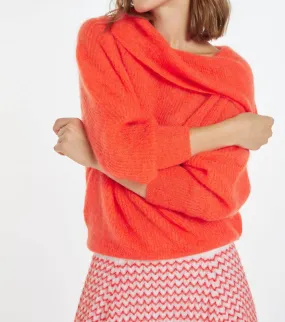Caelie Mohair Bardot Sweater In Orange Layered Must-Have