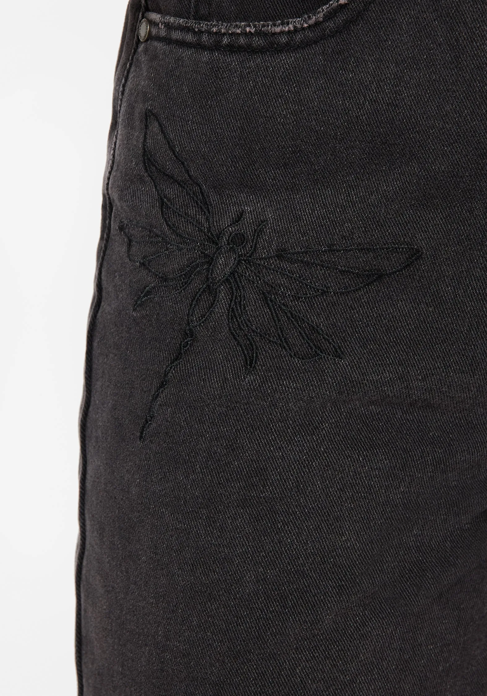 Dragonfly Embroidered Wide Leg Denim Culotte Jeans HypoallergenicFabric
