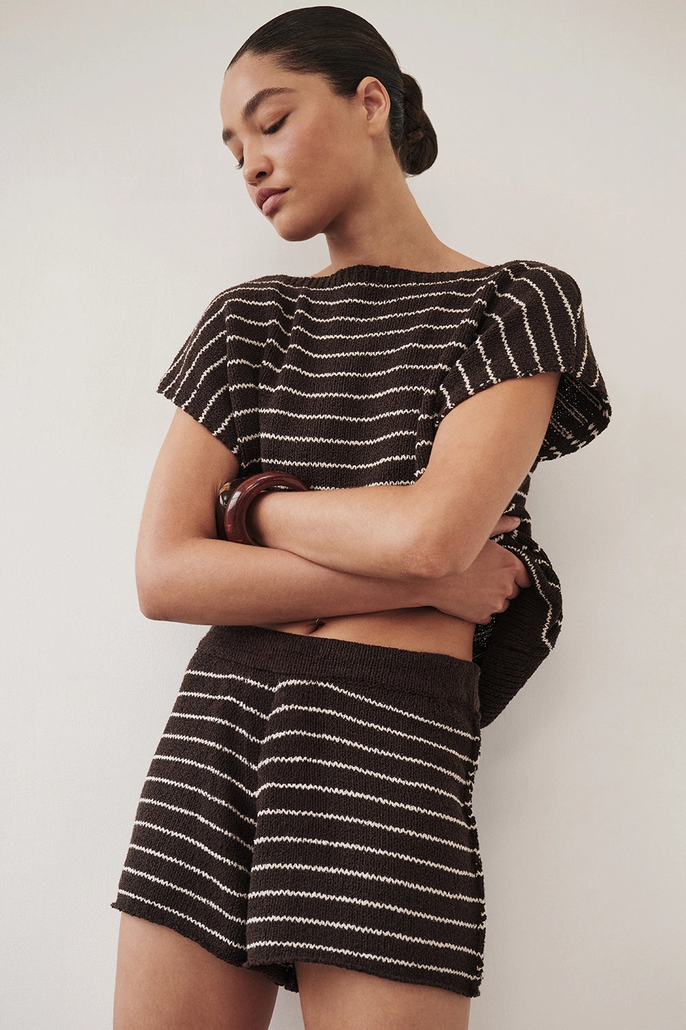 hang dry On-The-Go Style ASPEN CHOC STRIPE KNIT SHORT