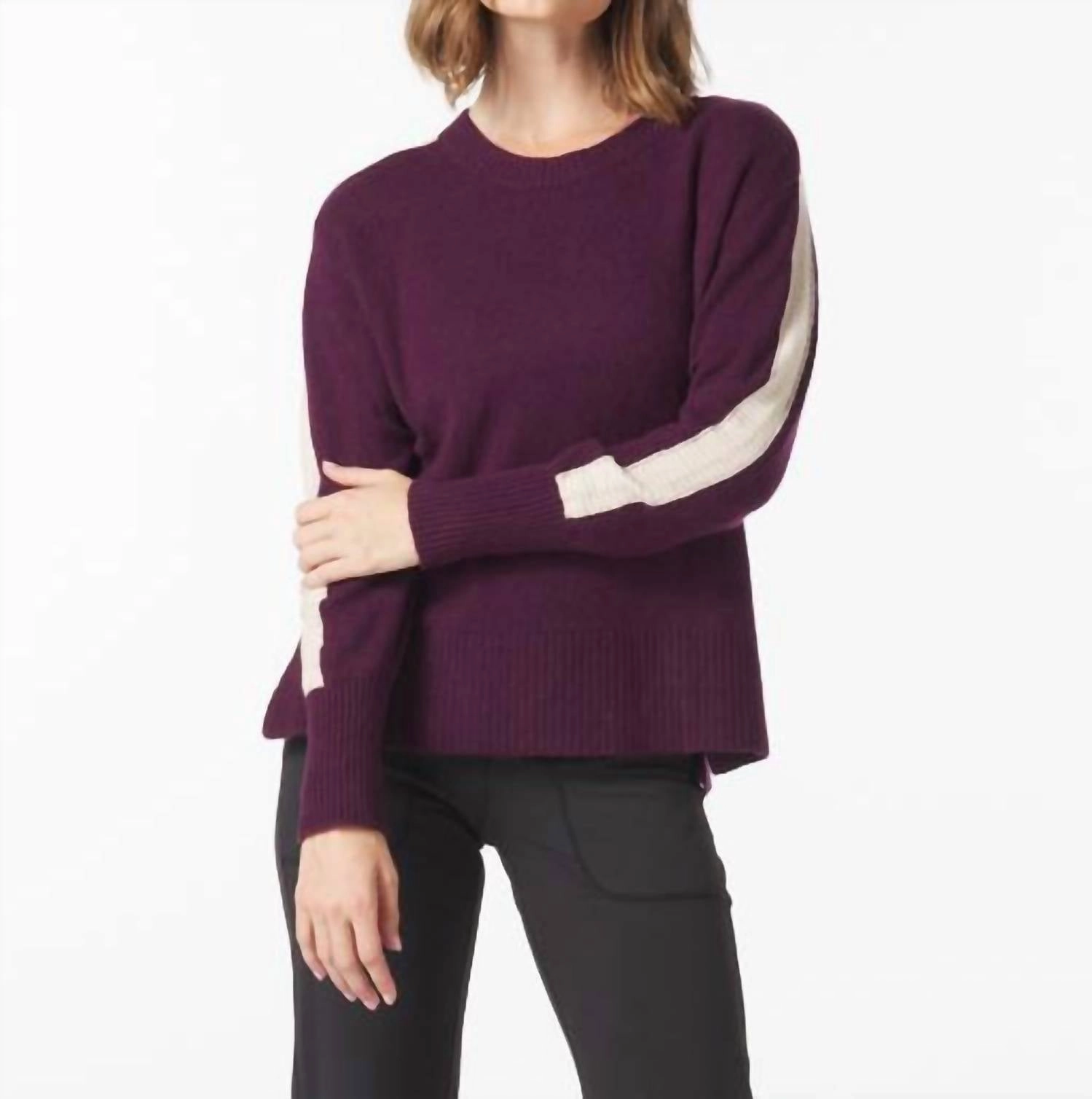Elevated Knit Crew Sweater In Mulberry/oatmilk Cozy Appeal
