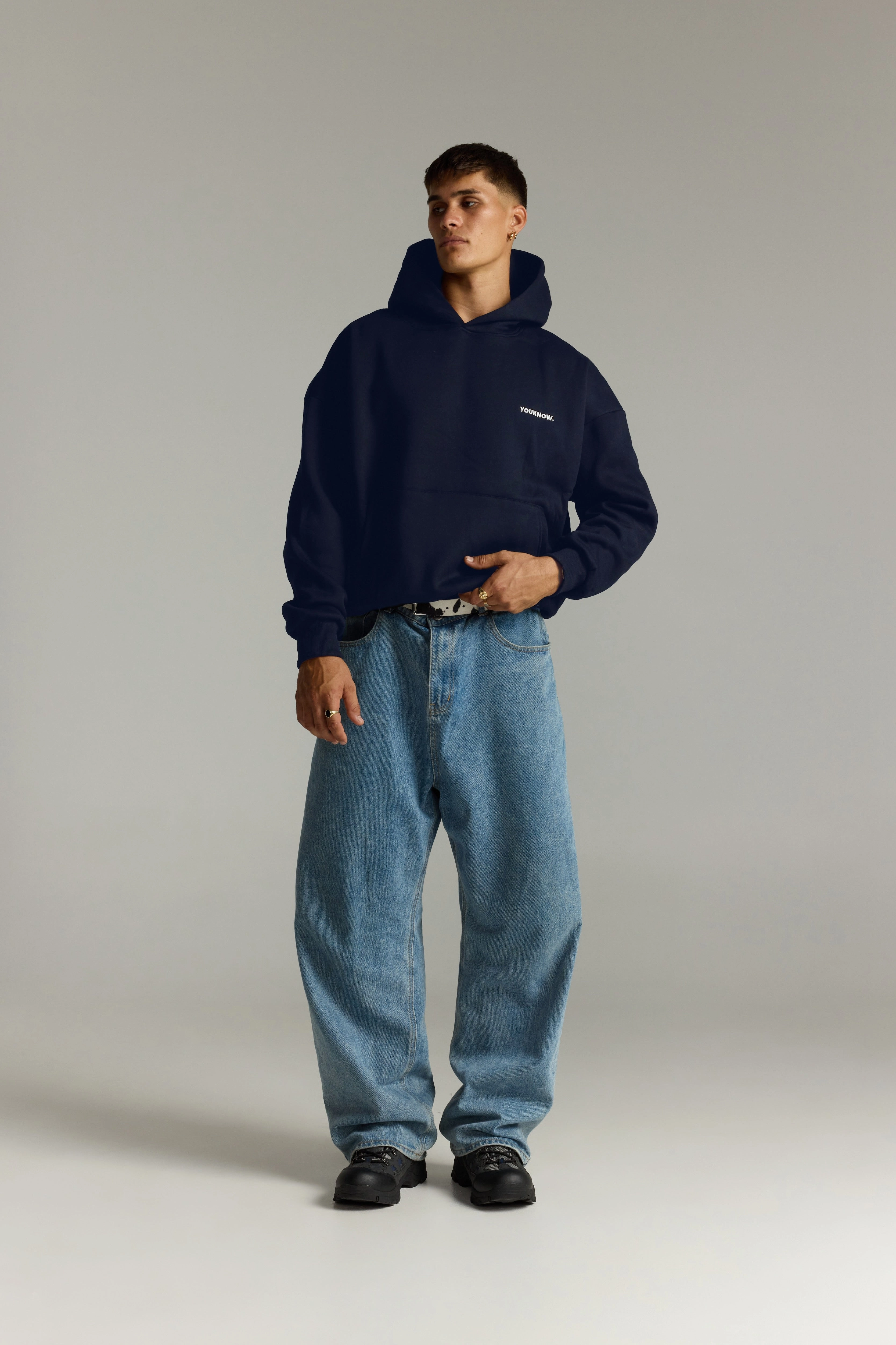 Core Box Hoodie | Navy Zippered Front Versatile Piece