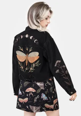 Rugged Outdoor Optimized Griffinfly Embroidered Distressed Denim Jacket