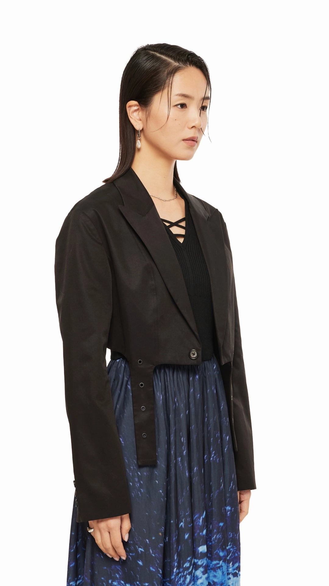 Cropped Blazer Outer Chill Piece High Collar Options