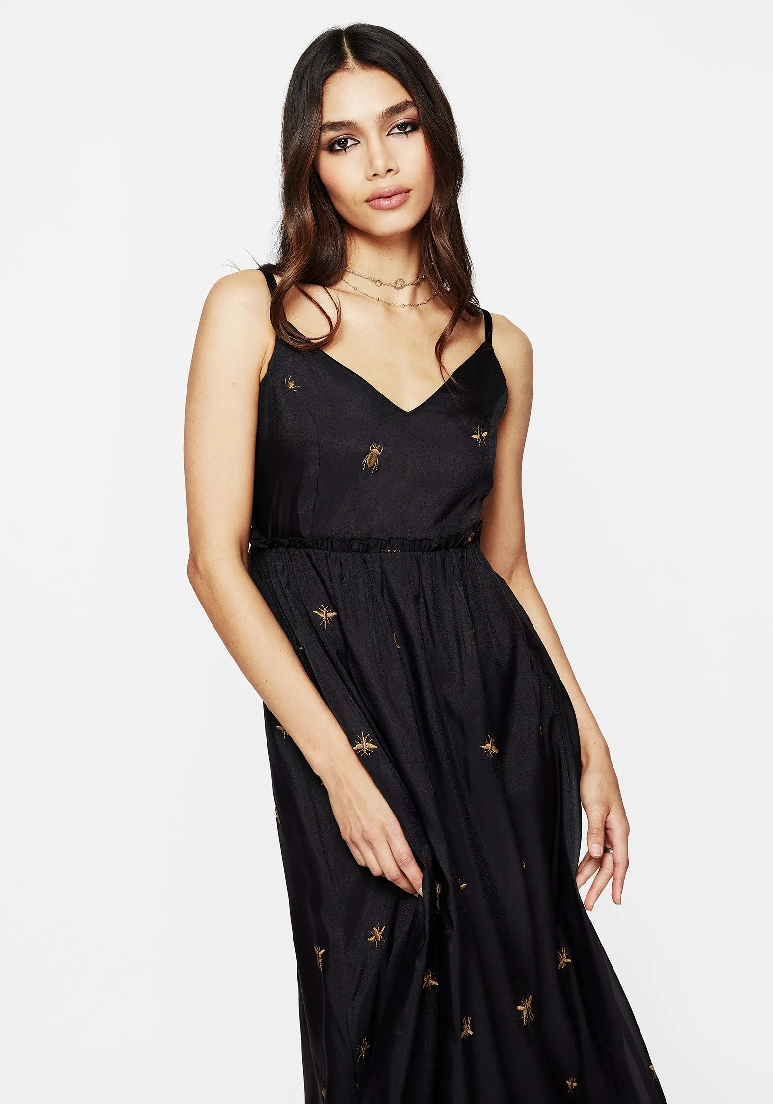 Insectarium Embroidered Organza Cami Gown Polished Details Movement Friendly