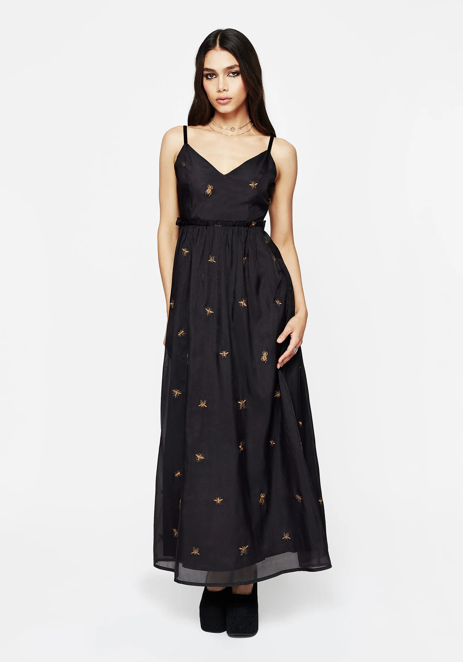 Insectarium Embroidered Organza Cami Gown Easy Movement Airy Base