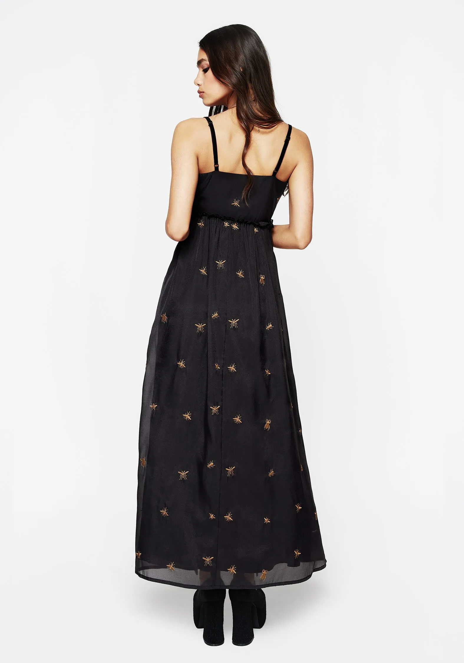 Smart Fit Wear Silk Flow Insectarium Embroidered Organza Cami Gown