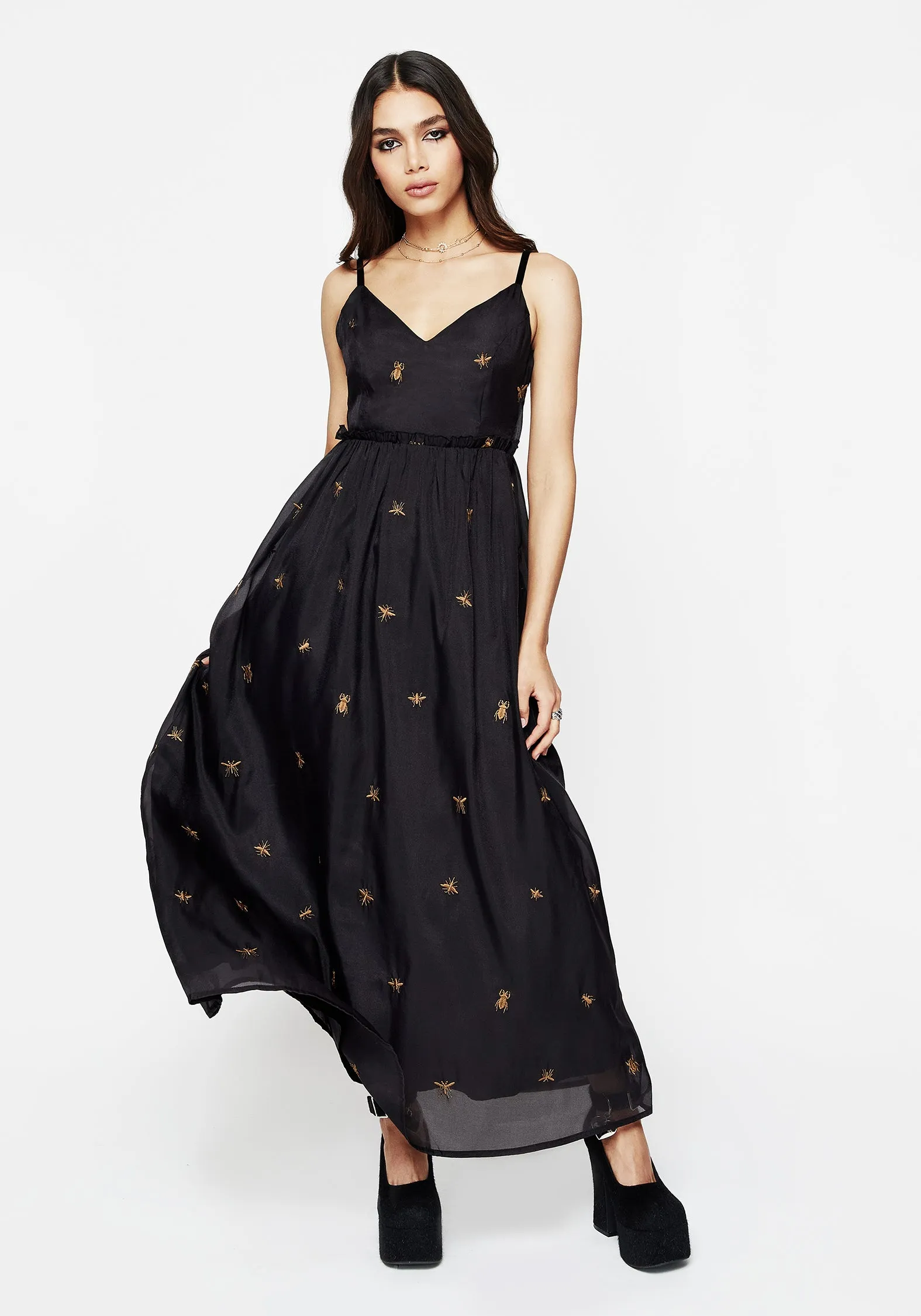 Simple formal dress Bold Pattern Insectarium Embroidered Organza Cami Gown