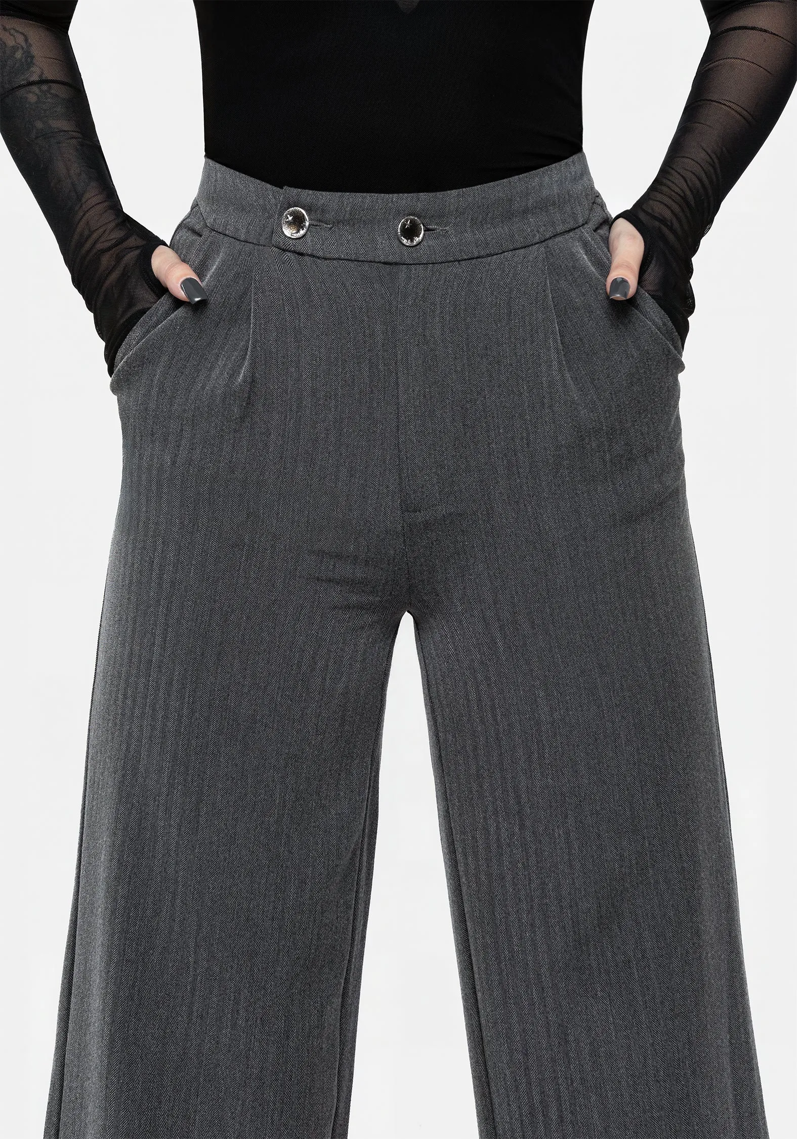 Moonage Herringbone Tailored Trousers - Grey Travel Comfort Sleek Fit