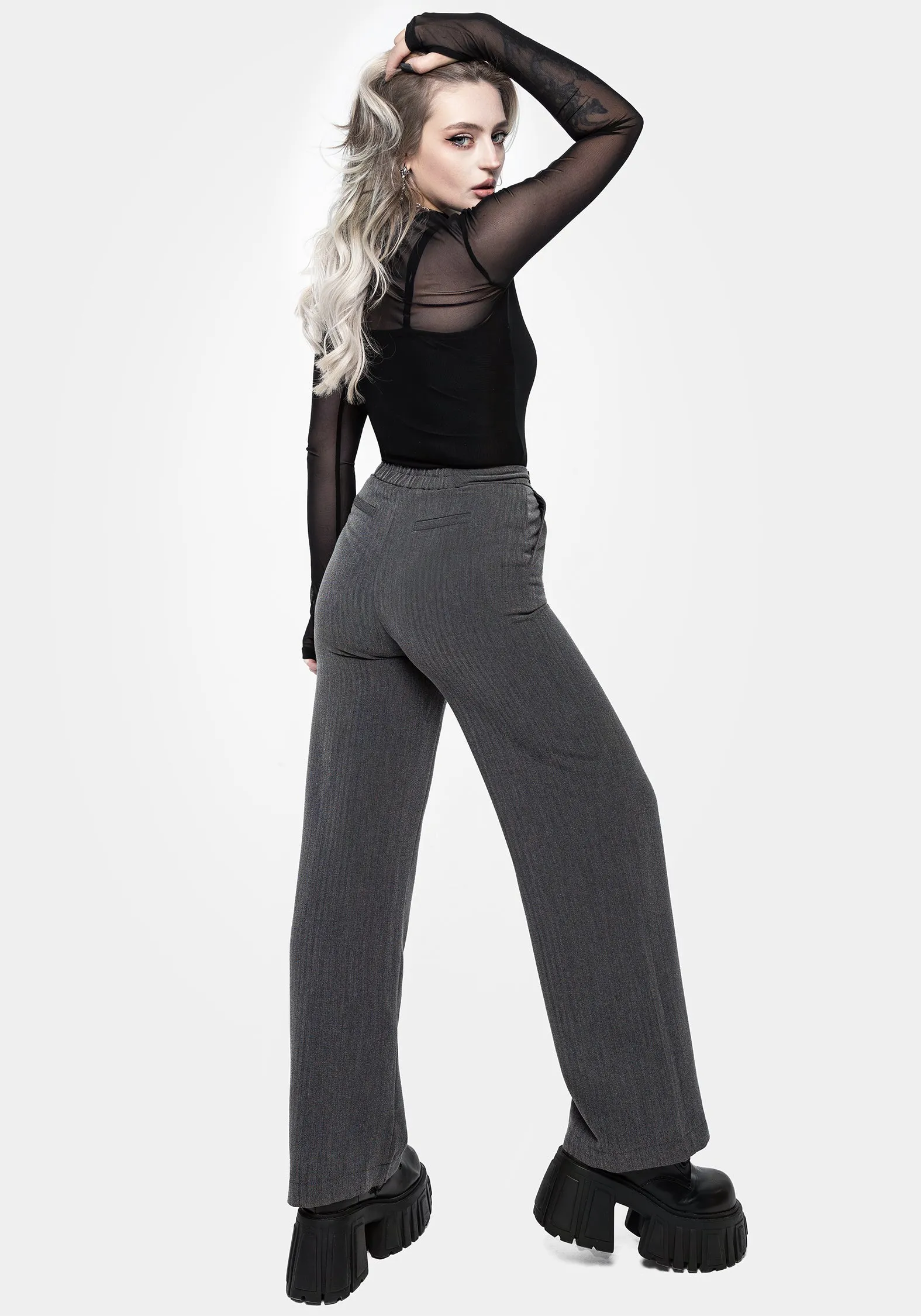 Moonage Herringbone Tailored Trousers - Grey ReinforcedHemline