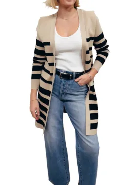Odor Resistant Cashmere Blend Lagos Stripe Cardigan In Striped Ecru & Black