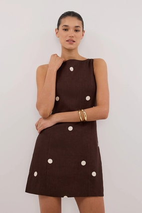 BEVERLY BITTER CHOC SPOT LINEN MINI DRESS Light Aesthetic Power Soft