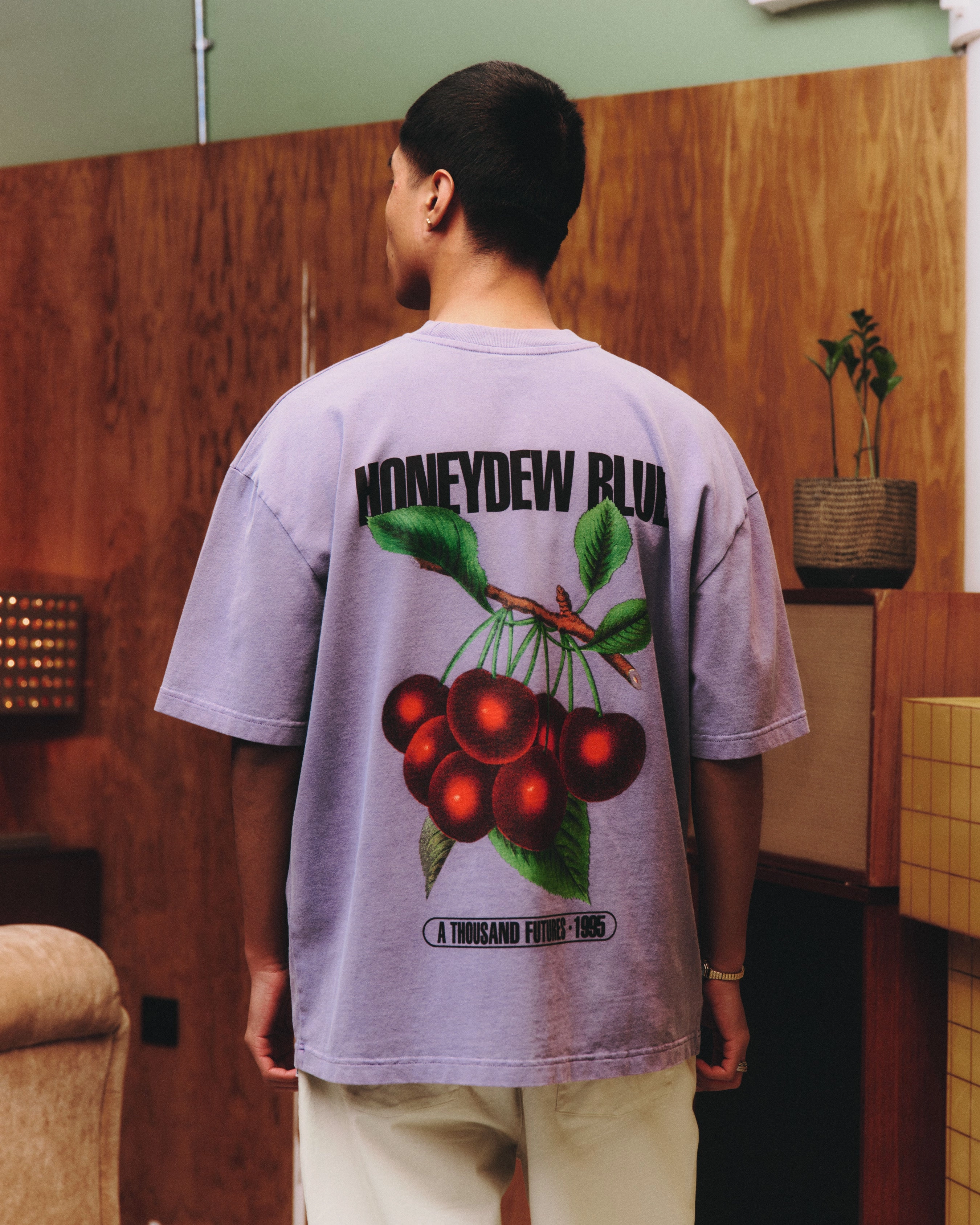 Durable Colorfast Finish A Thousand Futures x GK 'Honeydew Blue' Vintage Washed Tee - Mauve