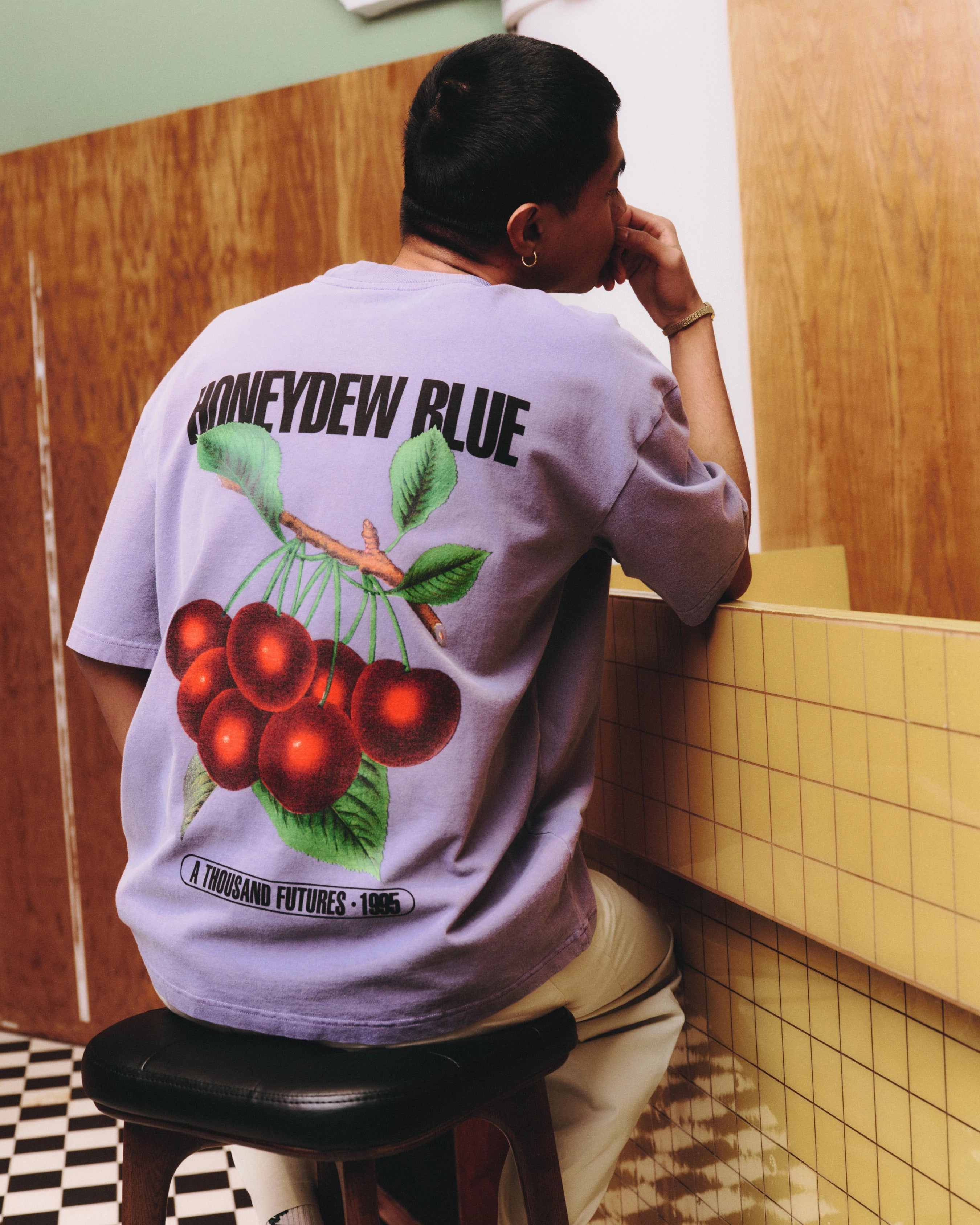 A Thousand Futures x GK 'Honeydew Blue' Vintage Washed Tee - Mauve Trendy Look