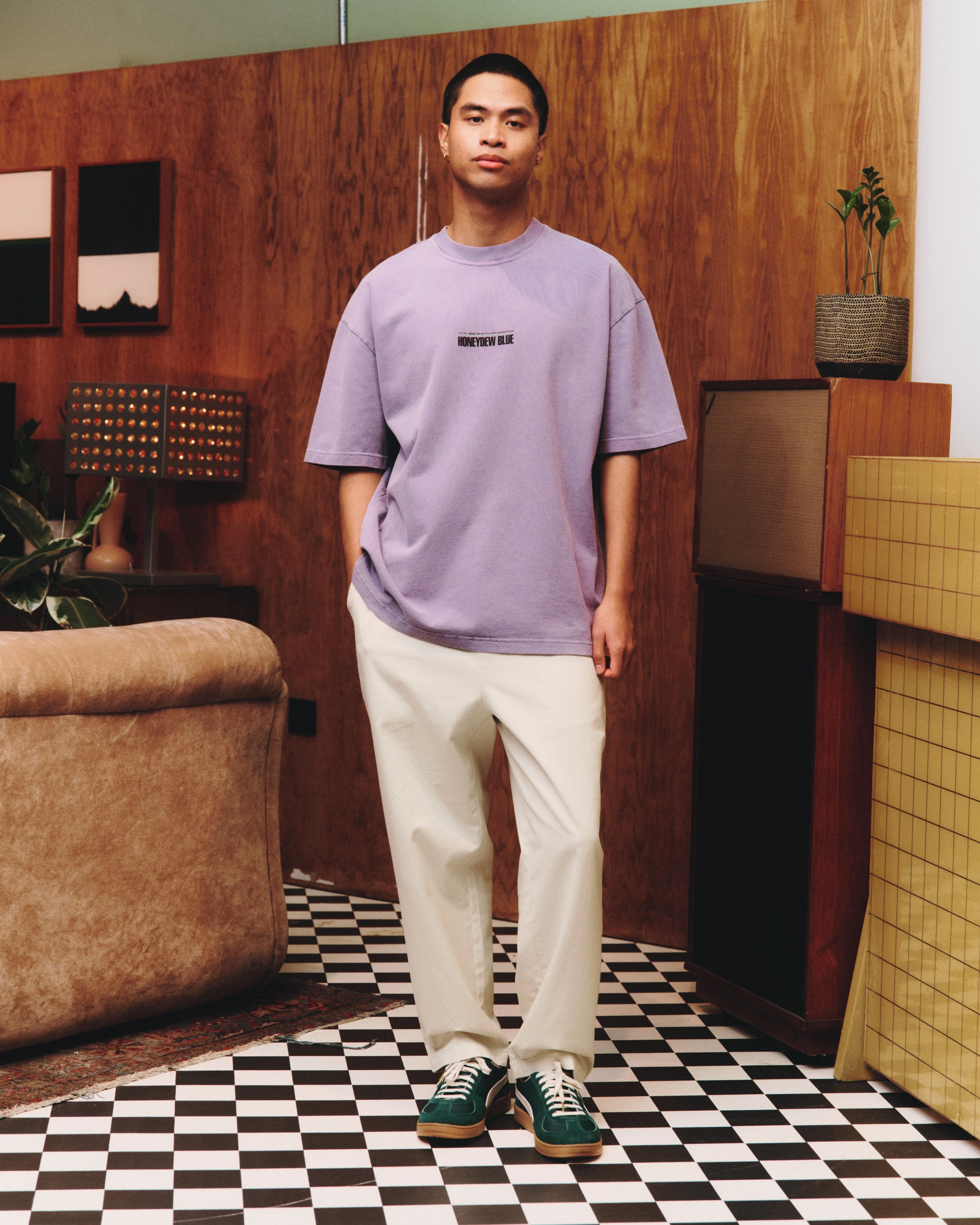 A Thousand Futures x GK 'Honeydew Blue' Vintage Washed Tee - Mauve Modern Simplicity