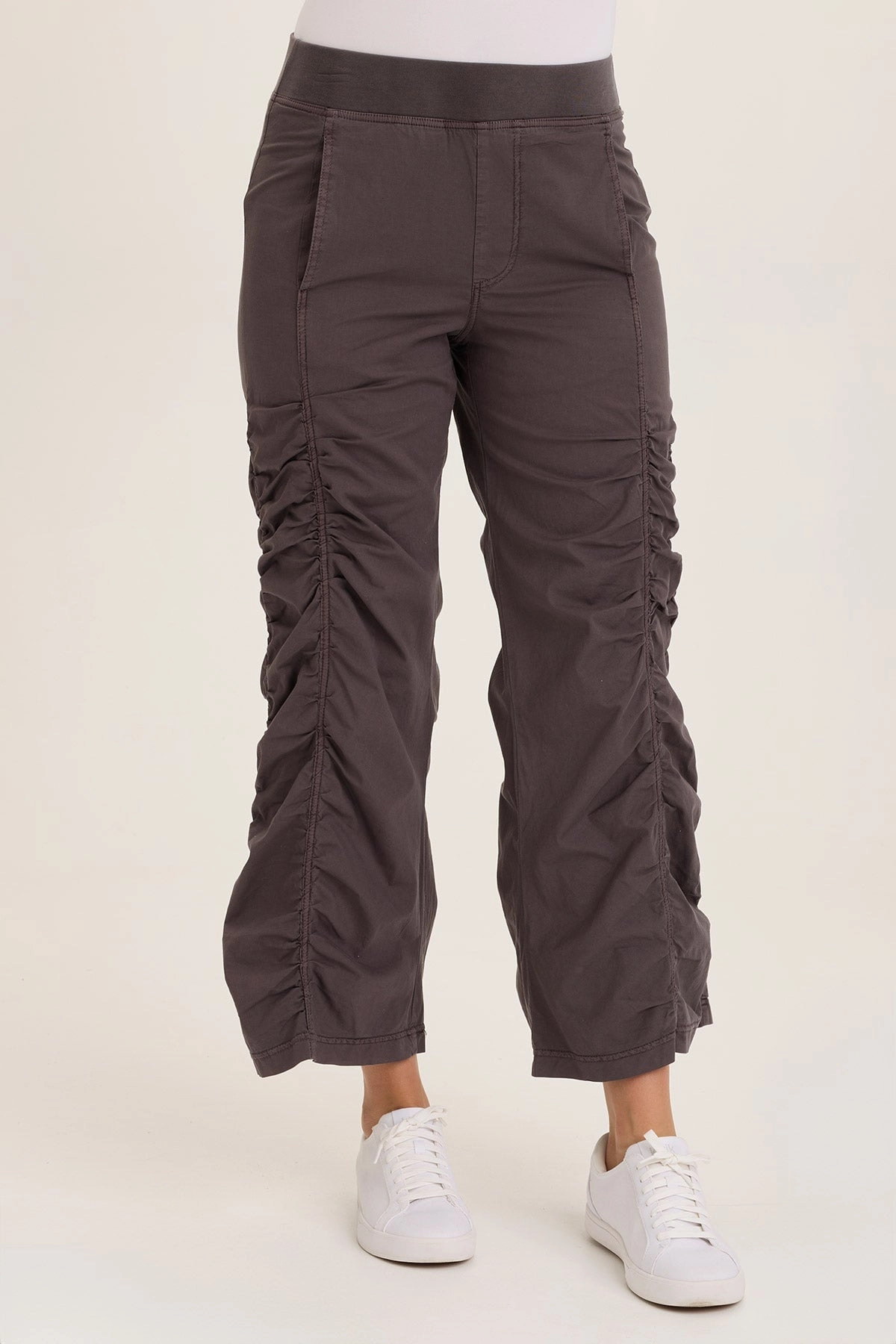 Naola Stretch Poplin Ruched Flare Gaucho Fitted Design Effortless Look