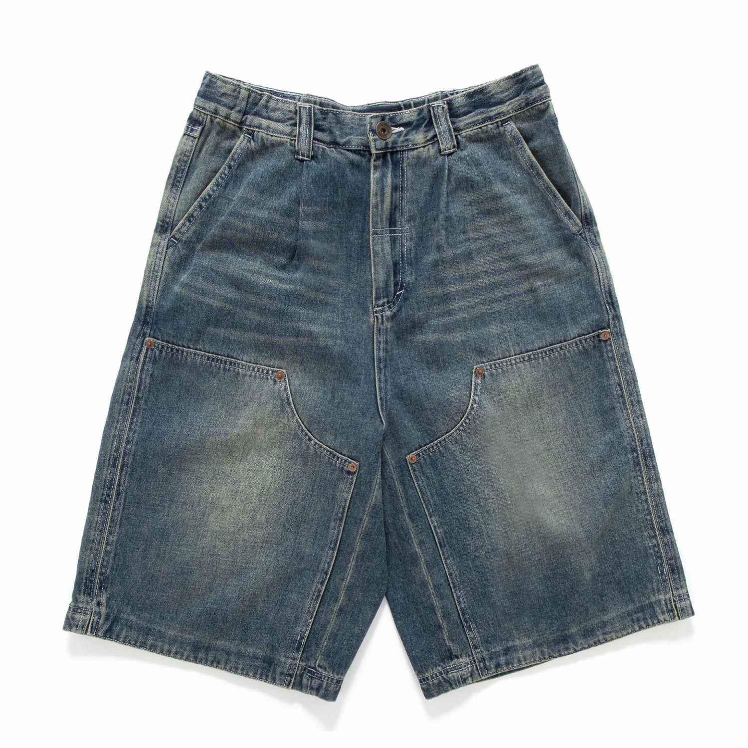 Multi Pocket Functionality Non Restrictive Waistband (SP395) Washed Double Knee Jorts
