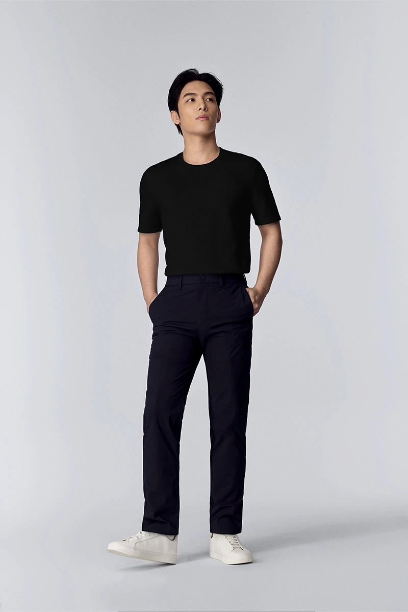 Waffle Crew Neck T-Shirt | Black BKFD01 Odor Control Finish Everyday Layering