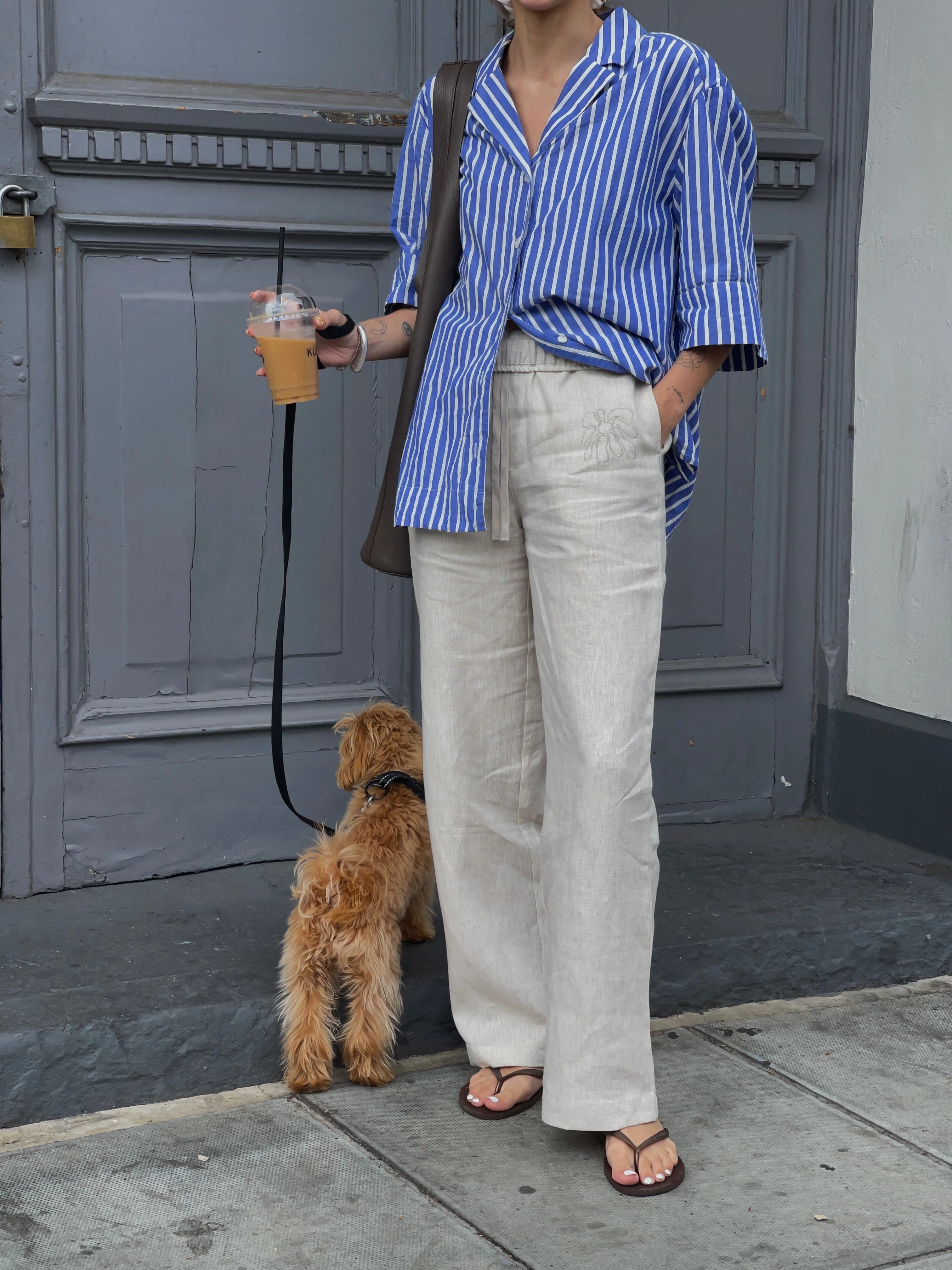 FLWRS Embroidered Linen Trousers - Natural Breathable mesh design Zero Waste Manufacturing