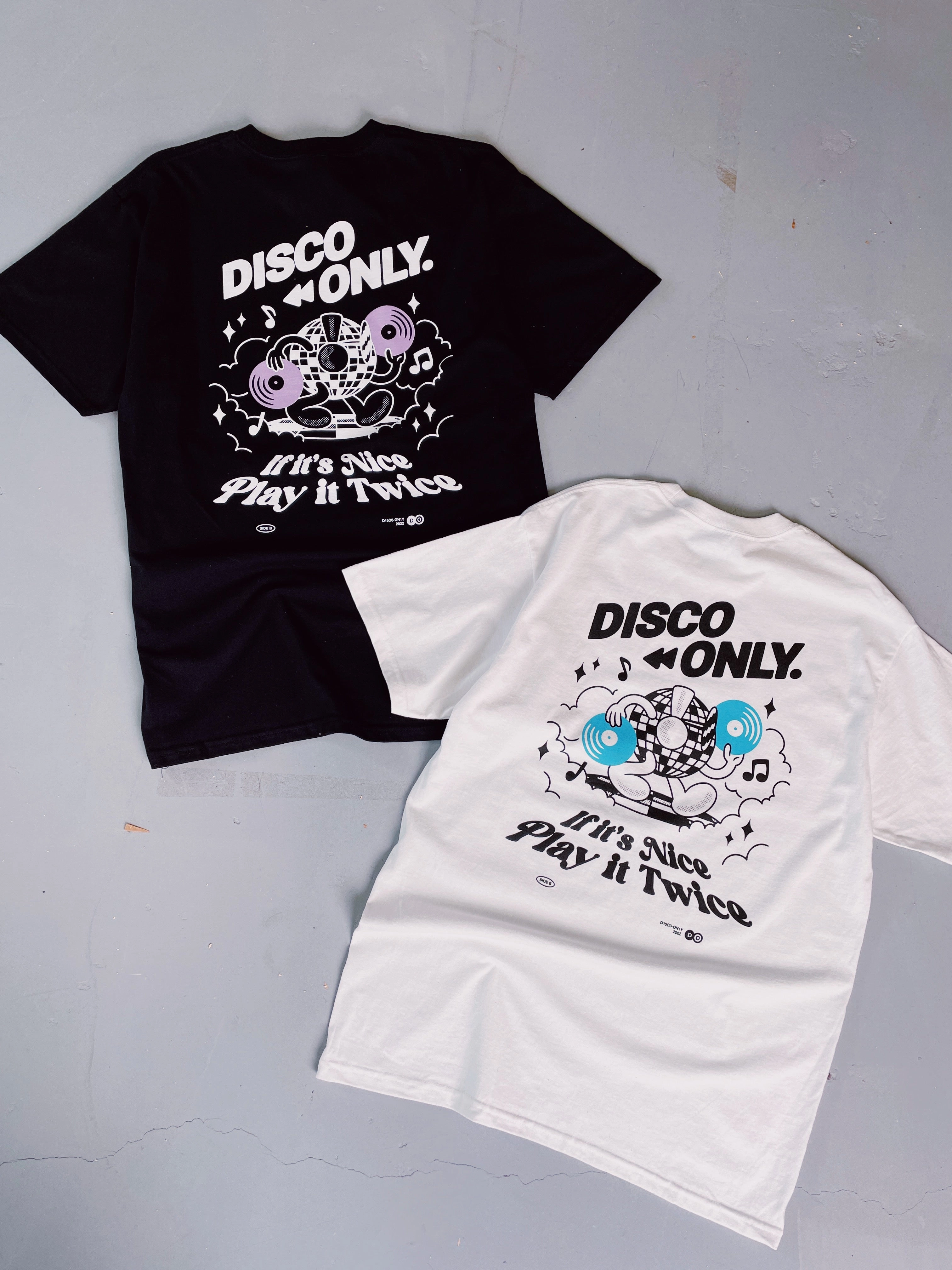 DISCO ONLY 'Play It Twice V4' Tee - Black FadeResistantPrint