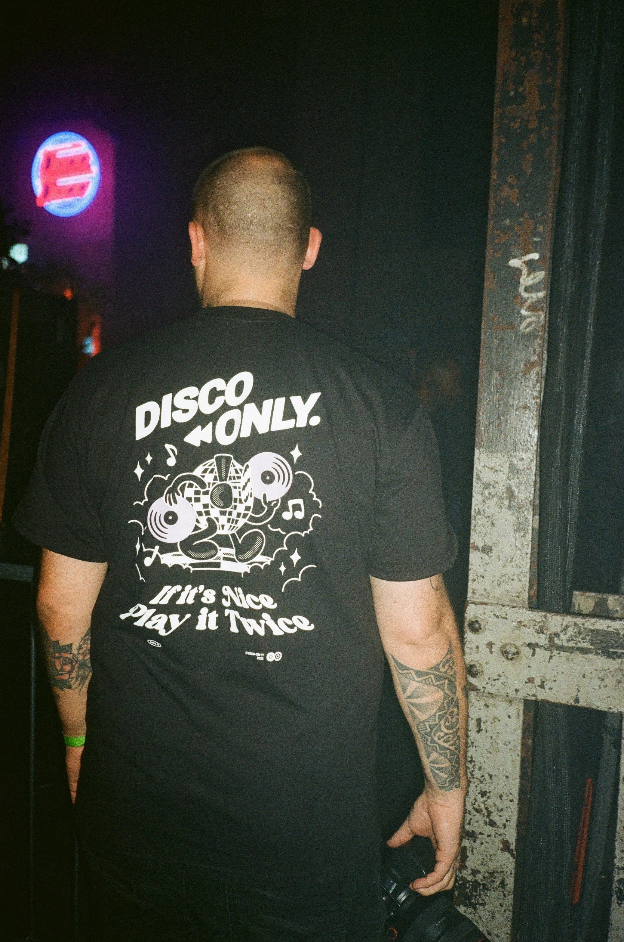 Stretch Jersey Knit Comfortable fit DISCO ONLY 'Play It Twice V4' Tee - Black
