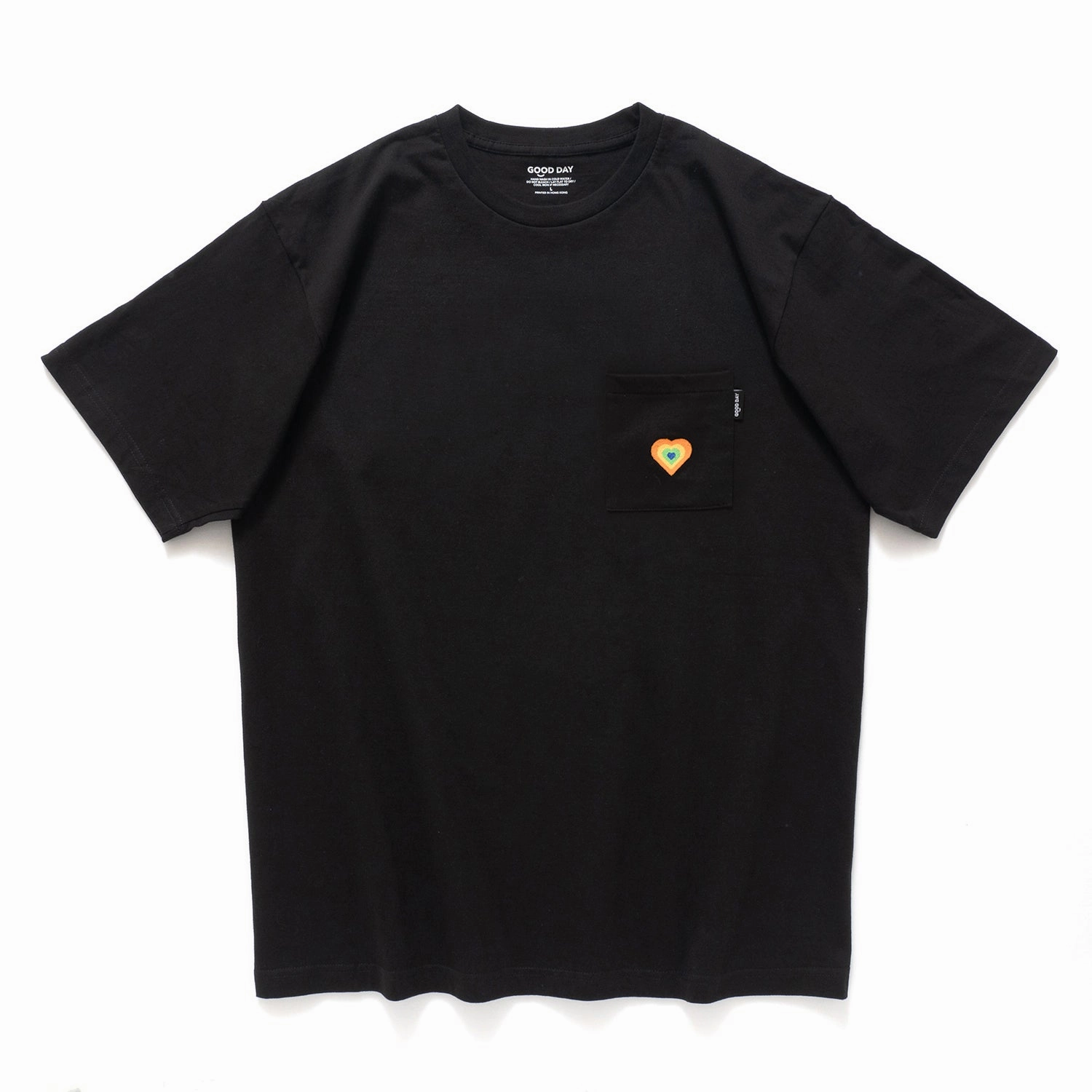 (ZT1165) Colorful Heart Embroidery Pocket Tee Weekend Trend