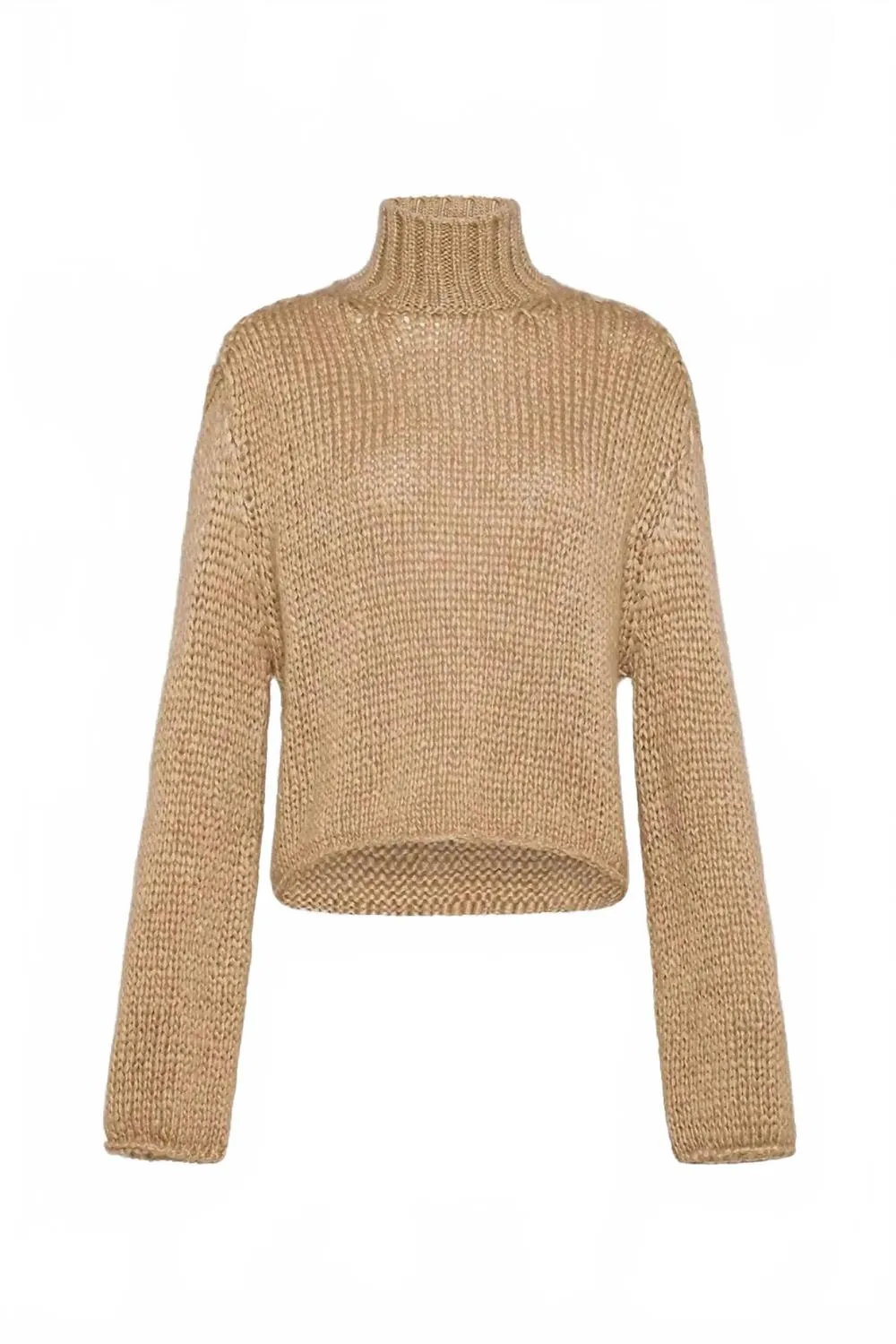 Women's Rollneck Knit Sweater In Brown Layered Knit