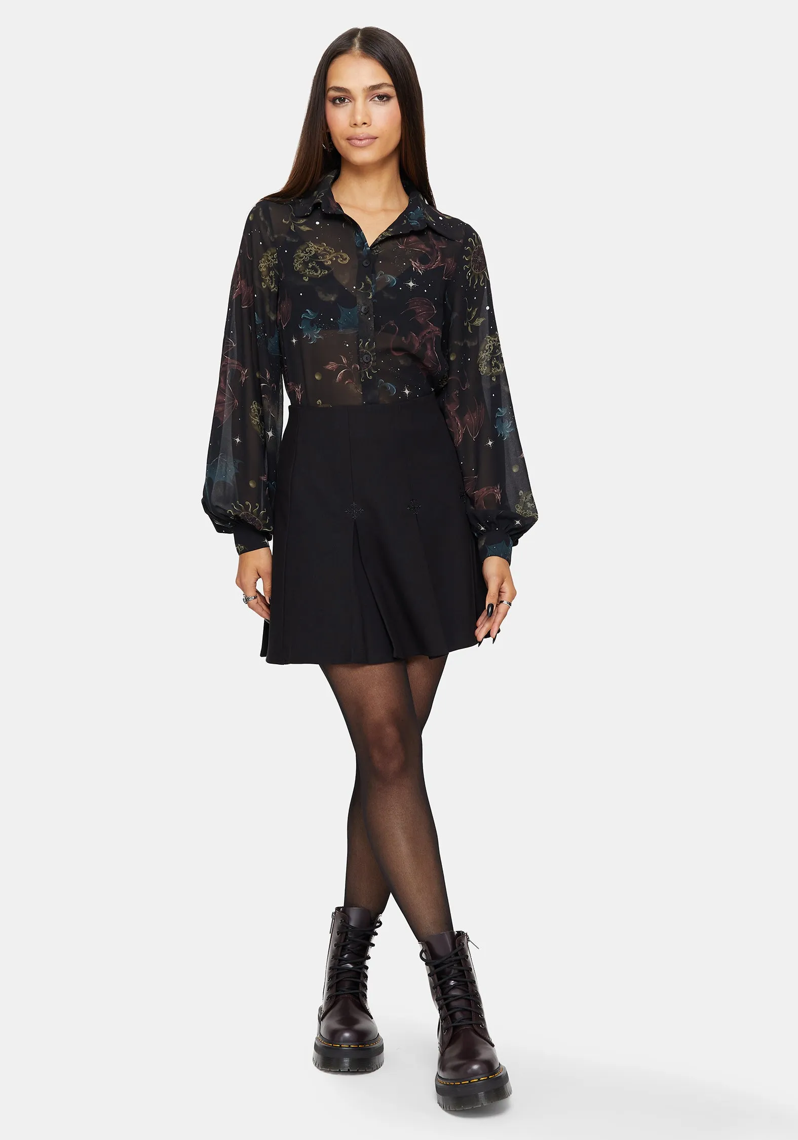 Soft Stretch Collar Petite Option Phoenix Dragon Chiffon Blouse