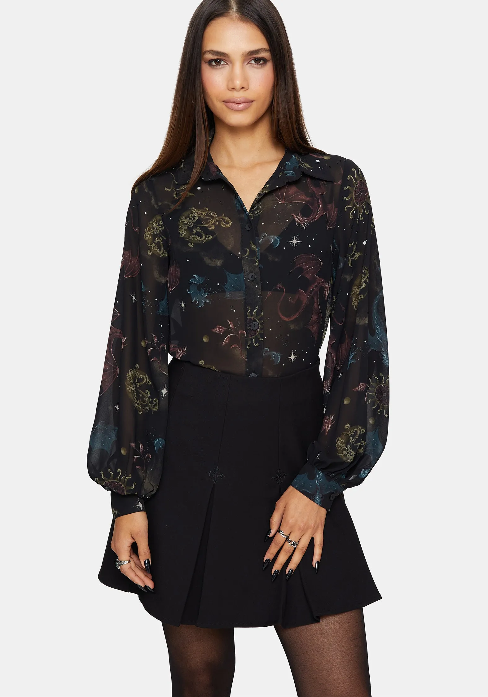 Phoenix Dragon Chiffon Blouse High Street Fashion Trendy Outfit
