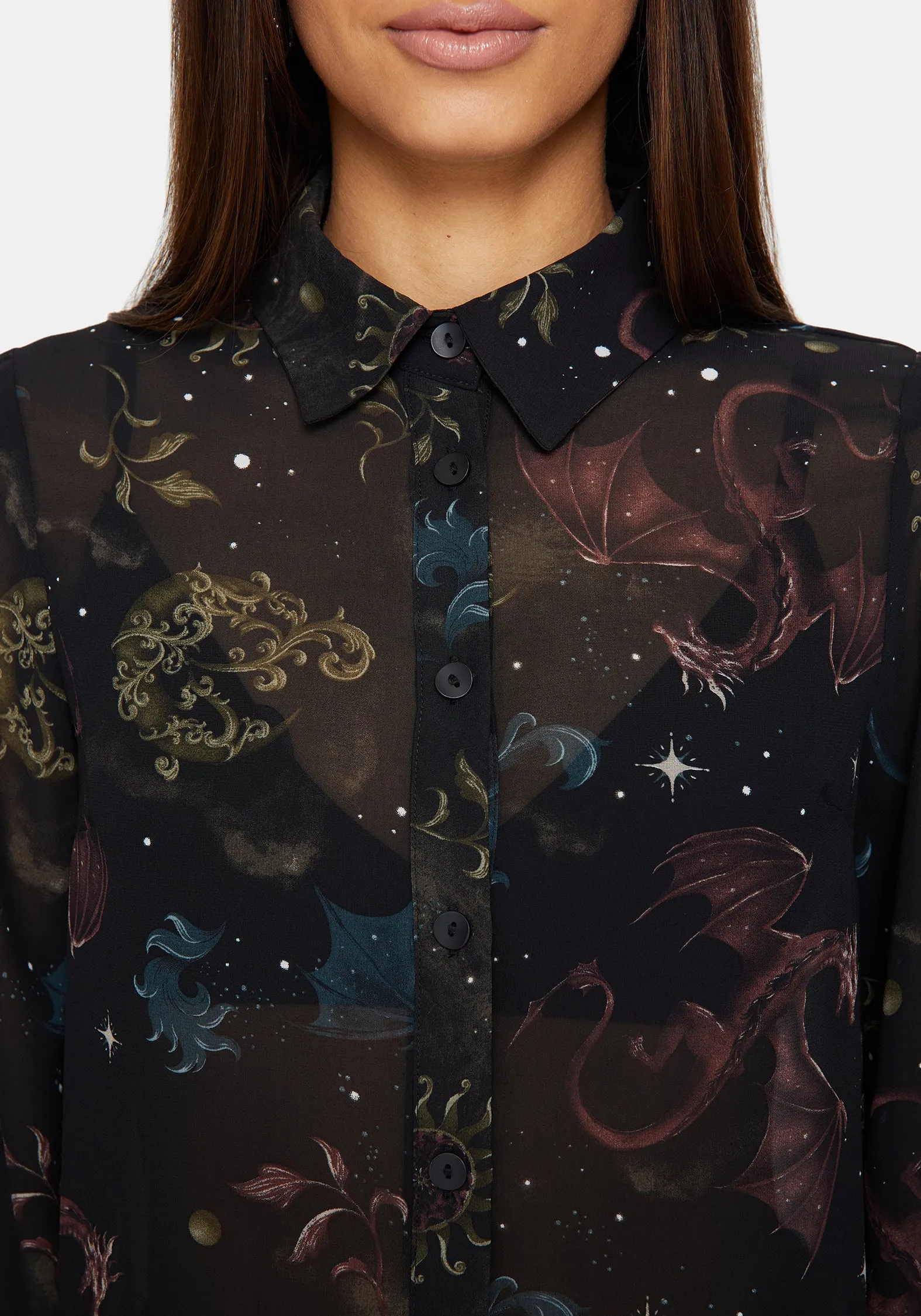 Subtle design Winter Collection Phoenix Dragon Chiffon Blouse