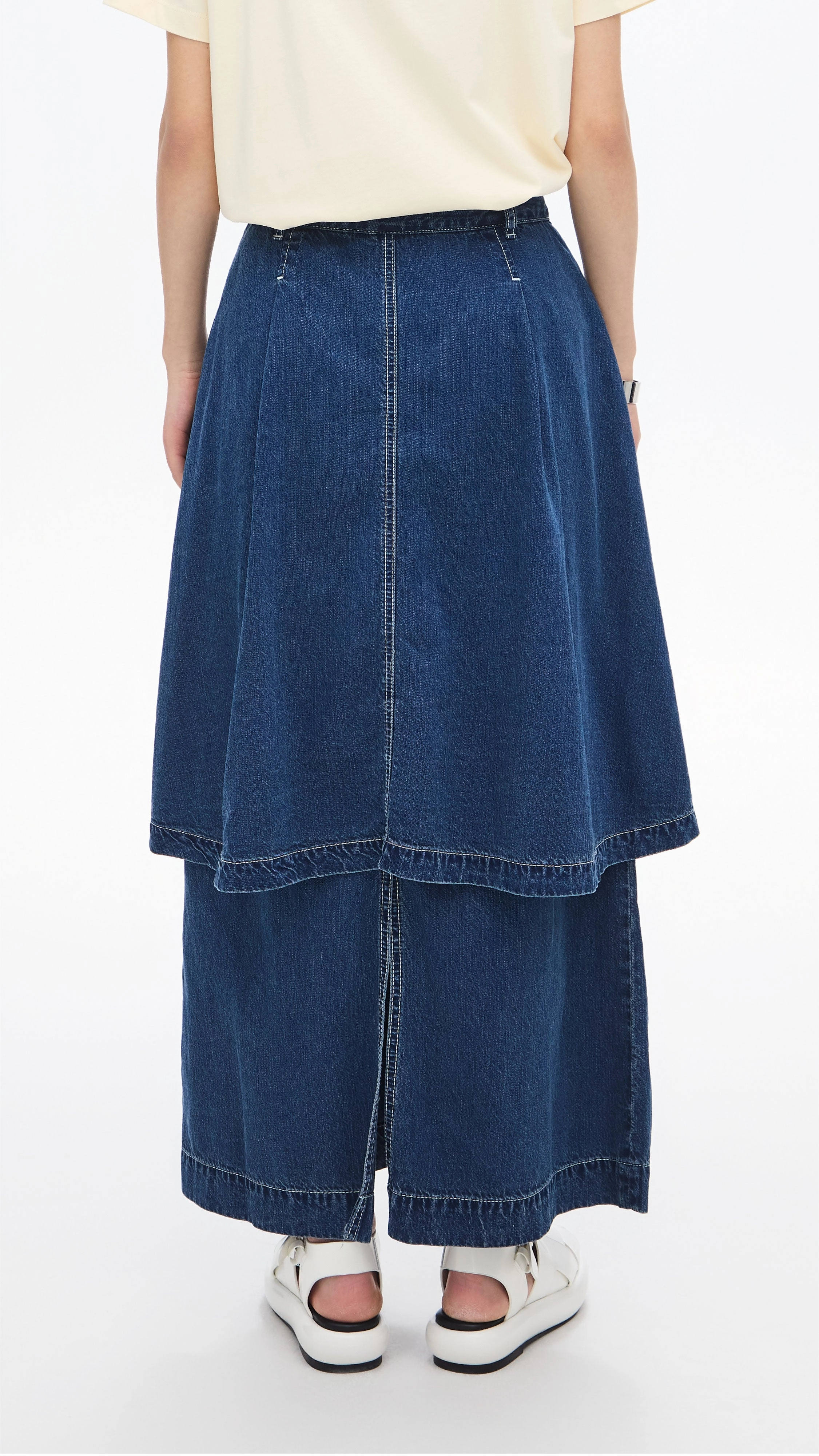 Rebuilt Denim Skirt Cashmere Touch Airy Look