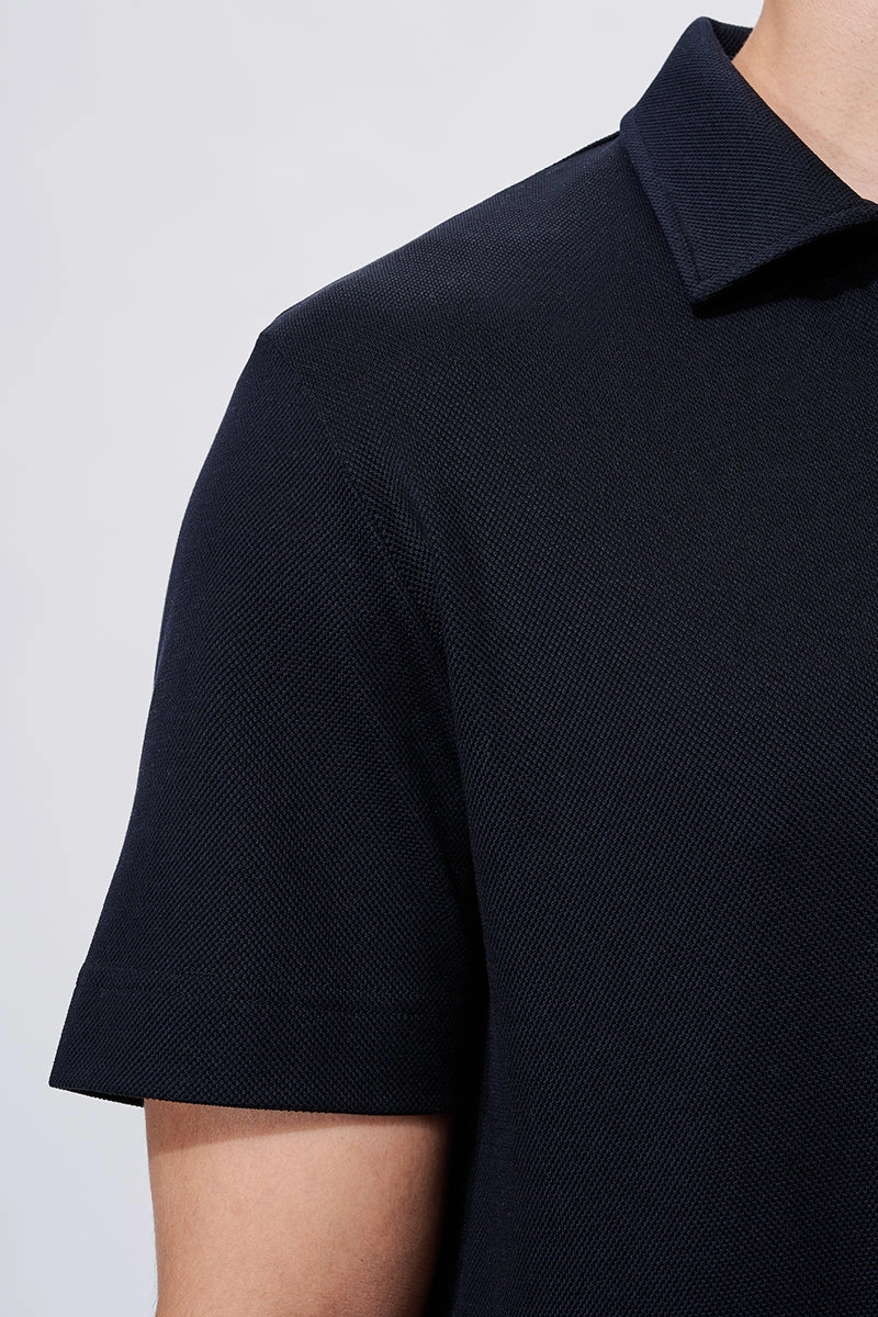 Golf Style Stylish Fit Regal Pique Buttonless Polo | Black BKFD01