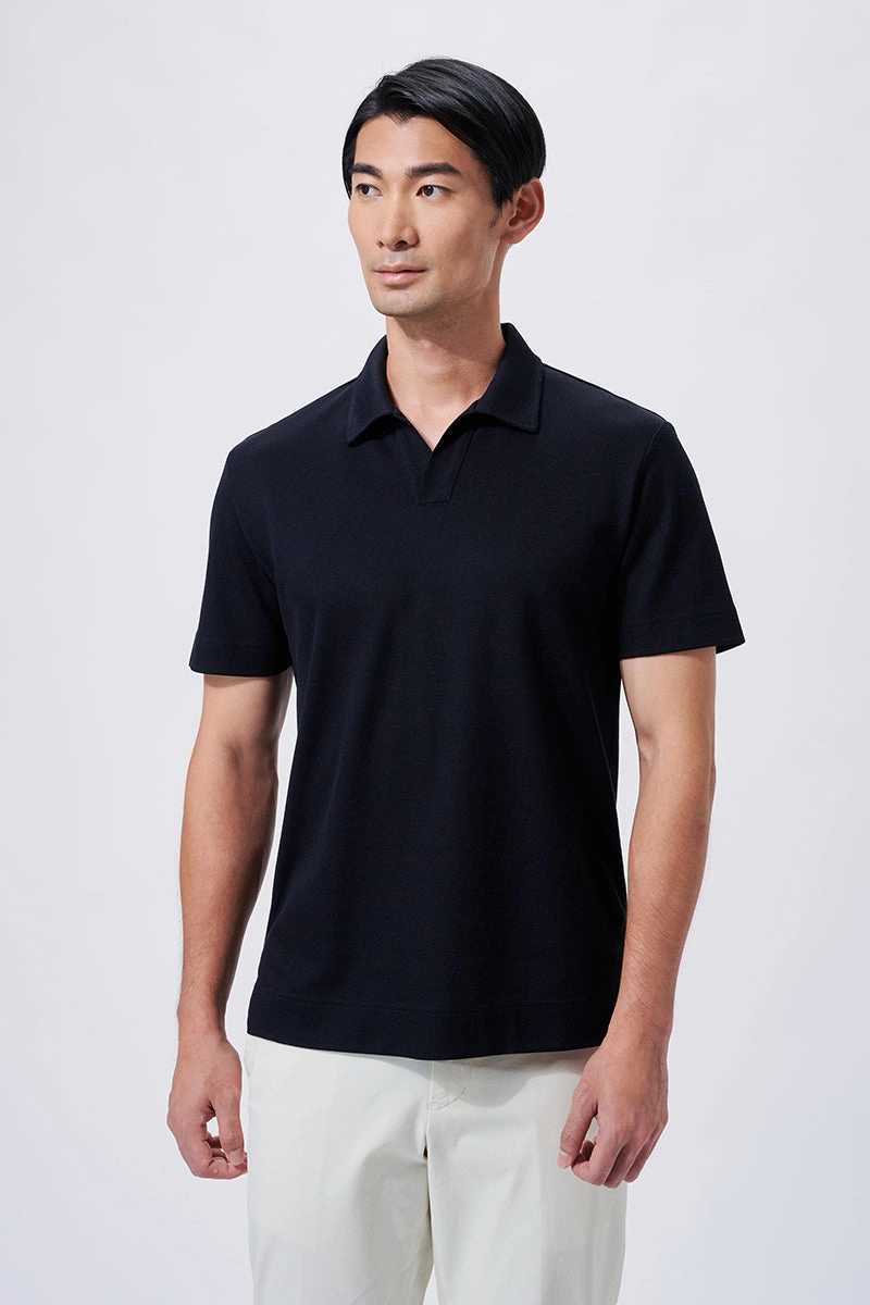 Travel Staple Summer Vacation Regal Pique Buttonless Polo | Black BKFD01