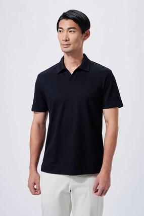 Travel Staple Summer Vacation Regal Pique Buttonless Polo | Black BKFD01