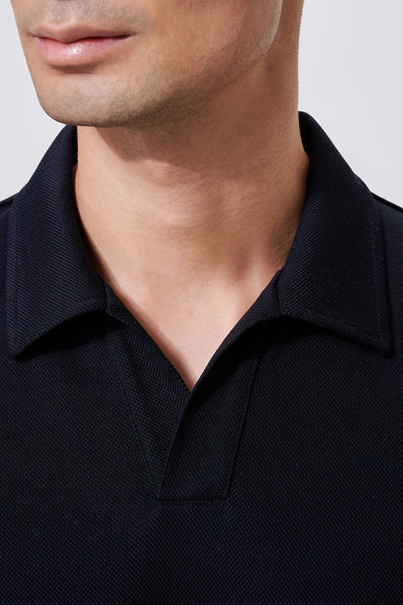 Breathable fabric elegant design Regal Pique Buttonless Polo | Black BKFD01
