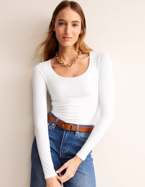 Organic Cotton Blend EcoFriendlyDye Double Layer Scoop Long Sleeve-White