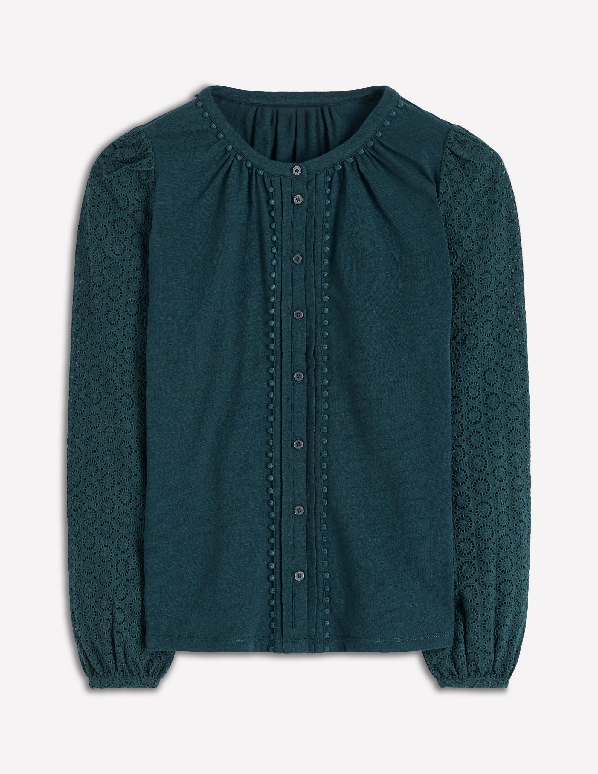 DualLayer Weave Eden Broderie Jersey Shirt-Midnight Teal Premium Material