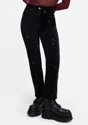 Styx Moth Embroidered Cord Trousers Classic Wear Morning Stroll Unisex Fashion