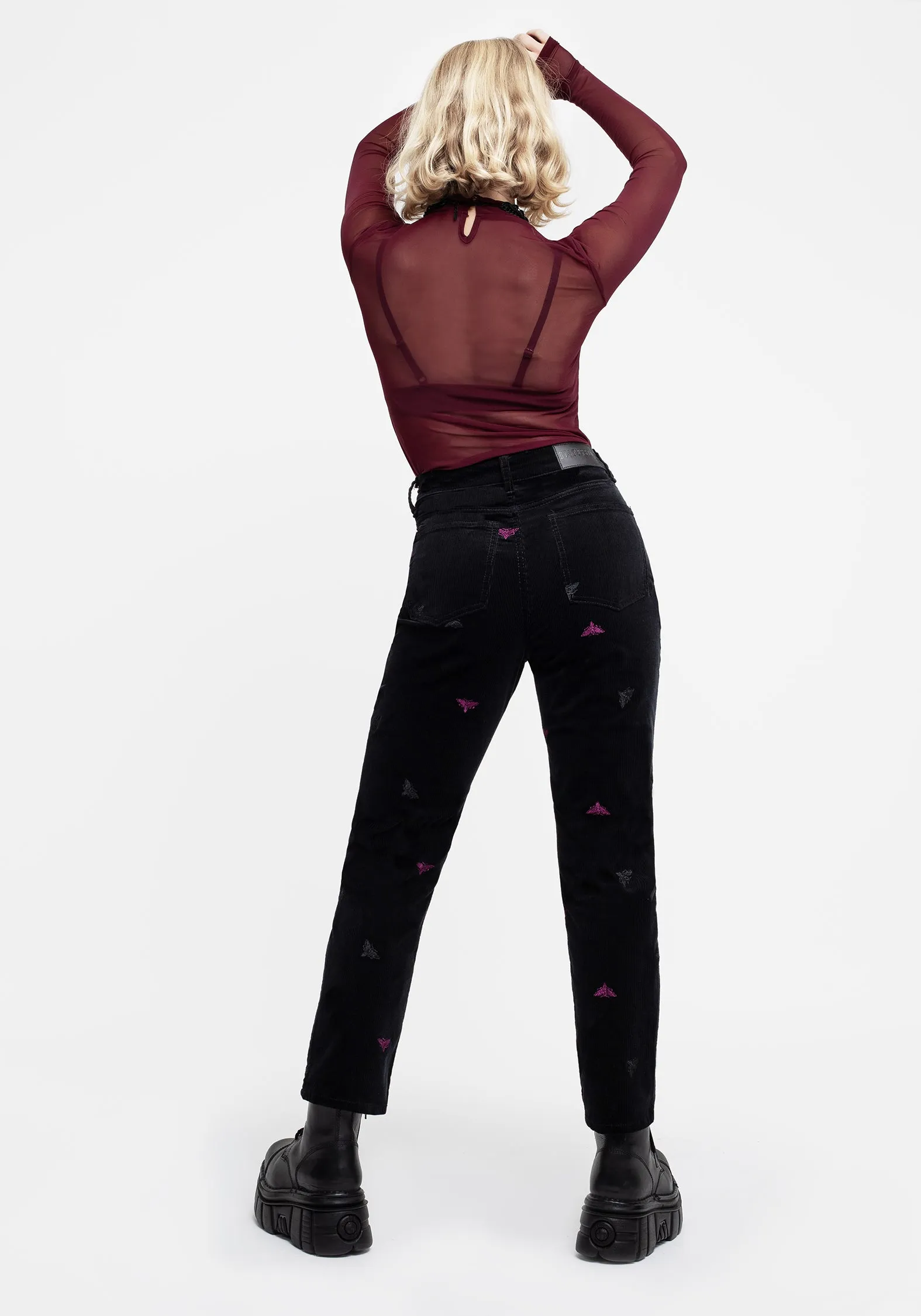 Stretch Recovery Classic Style Styx Moth Embroidered Cord Trousers