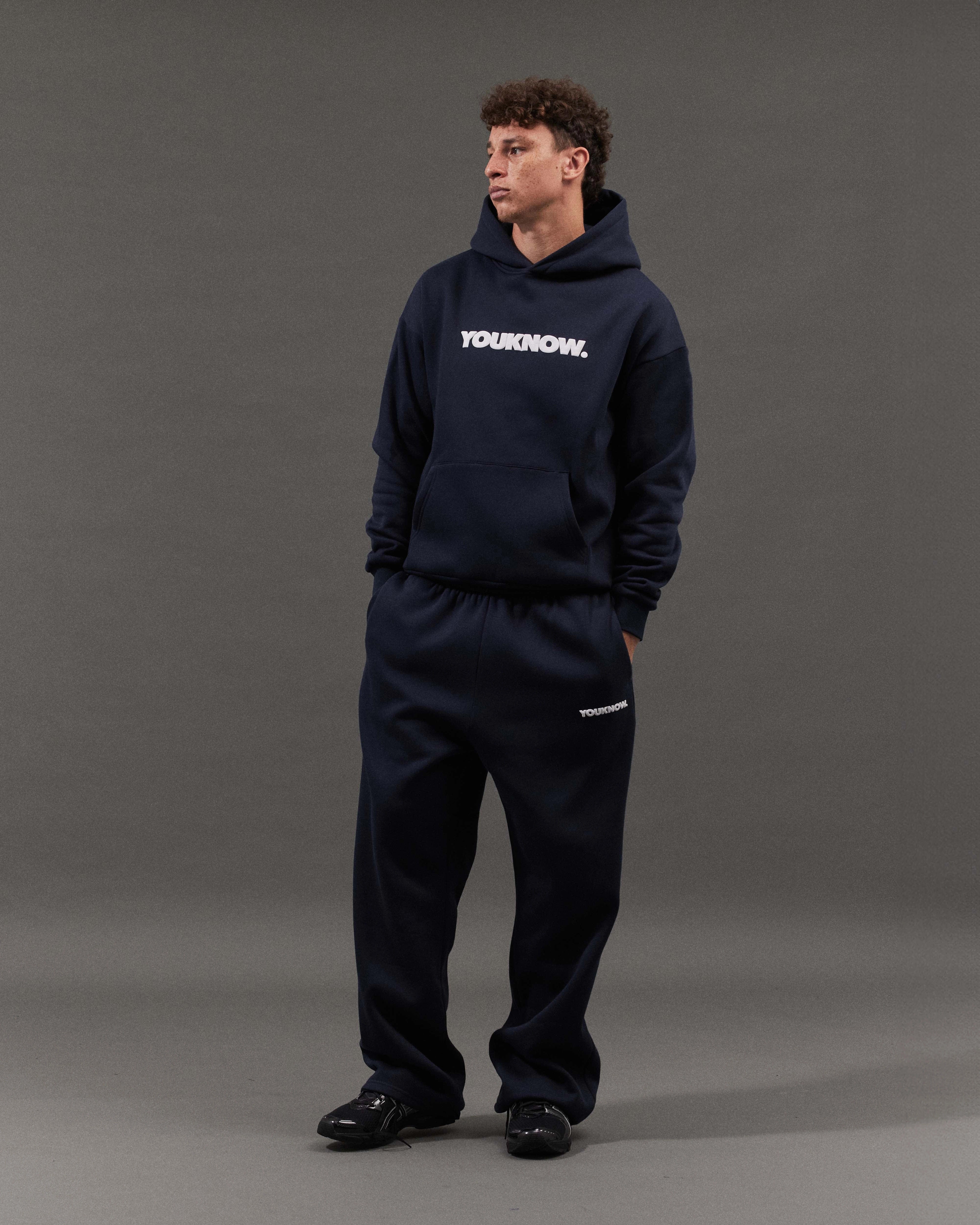 BLOCK HOODIE | Navy Heathered Texture Vegan Leather