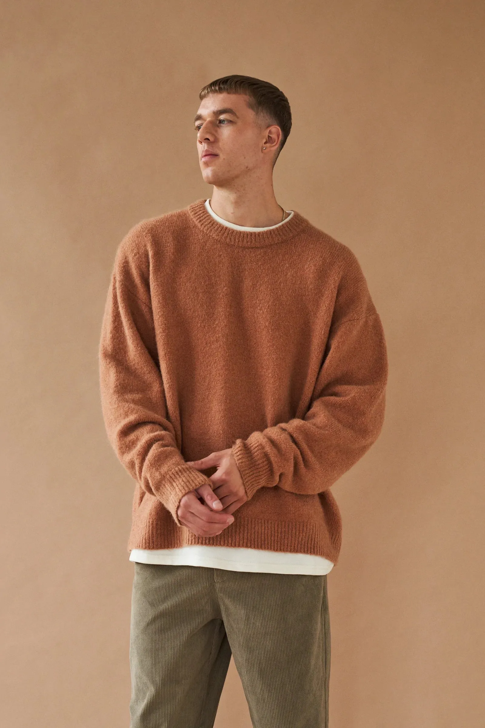 Fashion Knit Layer bound Baxter Mohair Blend Sweater - Rust