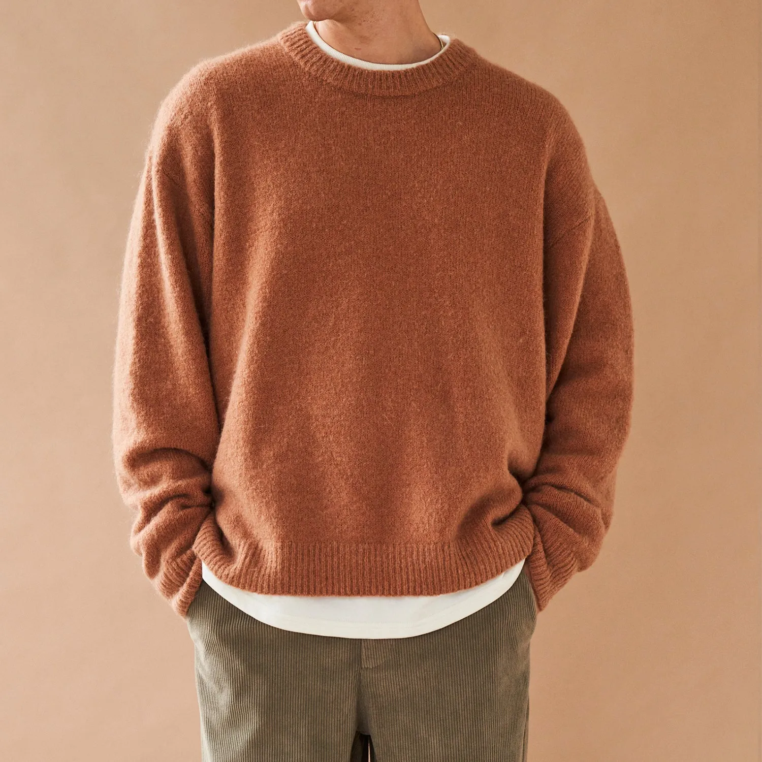 bound Baxter Mohair Blend Sweater - Rust Side Slit Design Classic Comfort