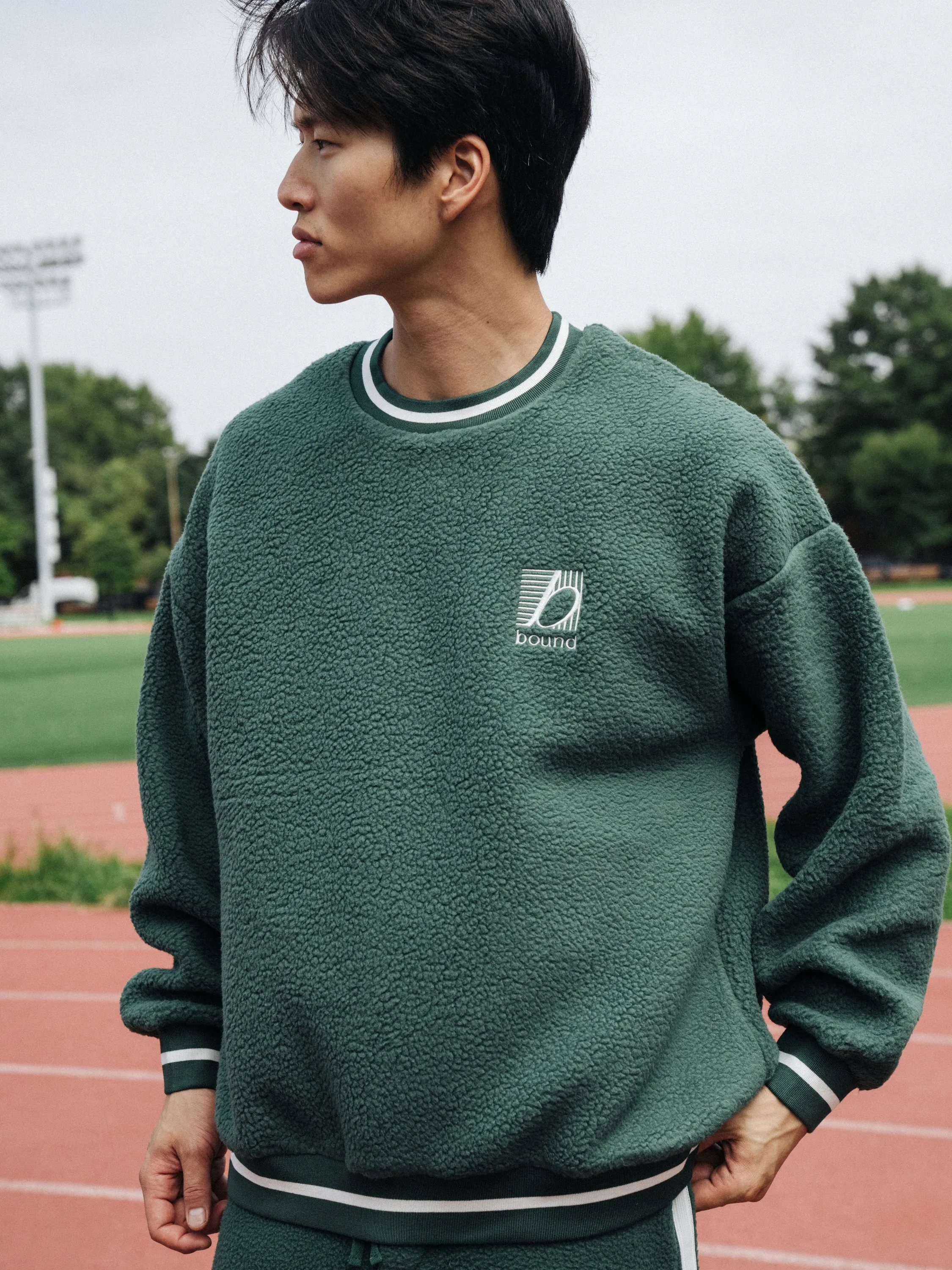 Lightweight Cable Pattern High Neckline bound Reverse Fleece Grid Sweater - Bottle Green