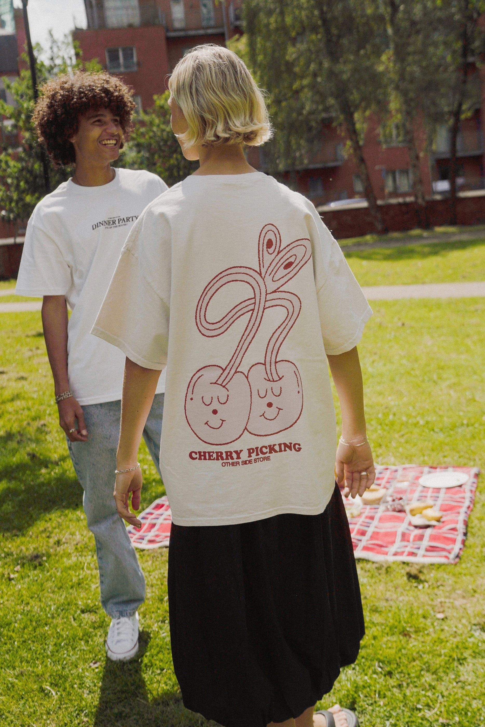 Summer cool Fresh Style Other Side Store 'Cherry Picking' Vintage Washed Tee - Cream