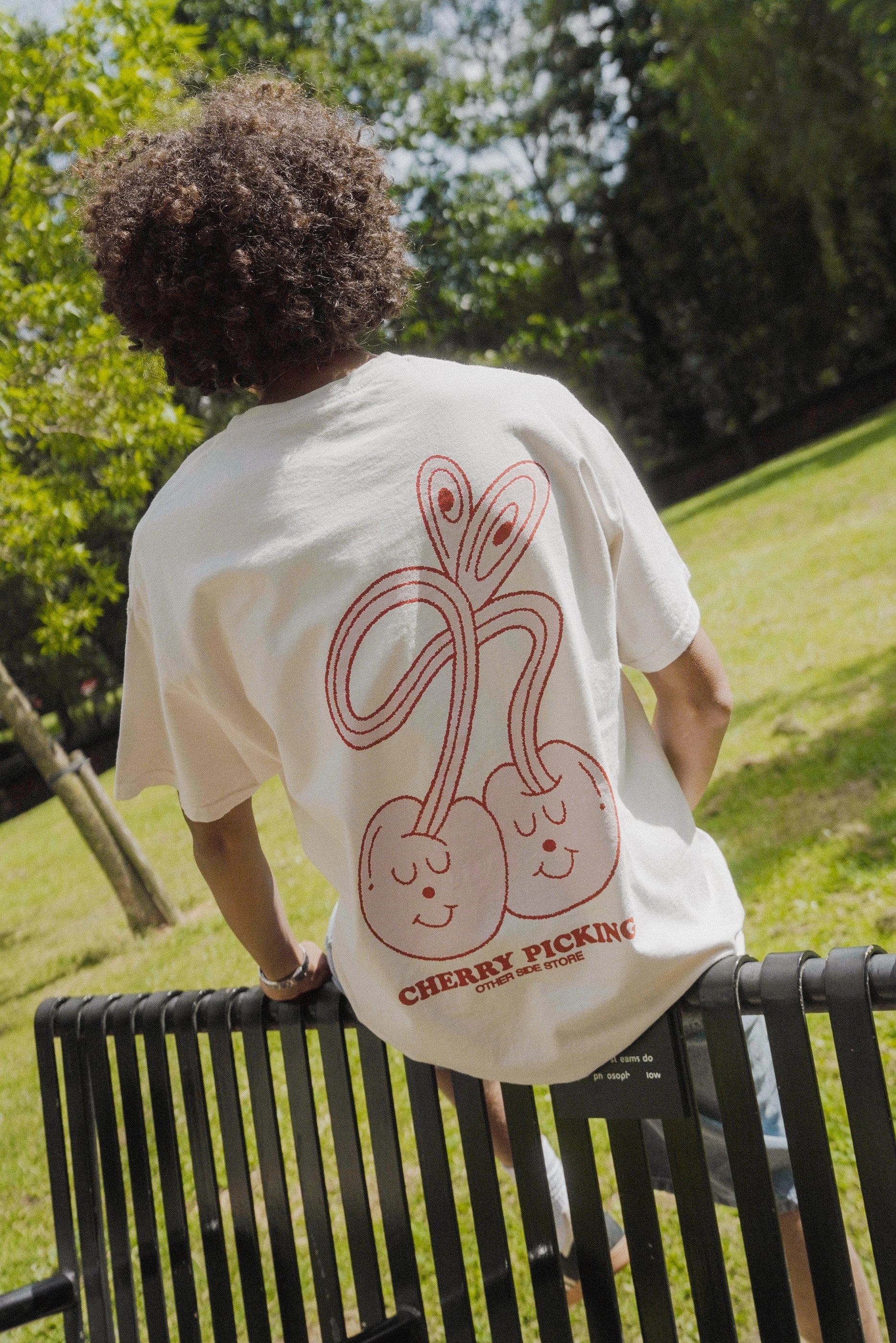 Other Side Store 'Cherry Picking' Vintage Washed Tee - Cream Relaxed fit wear