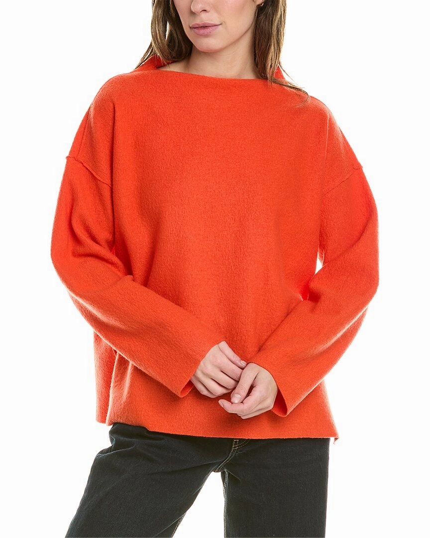 EILEEN FISHER Funnel Neck Box Wool Top Casual Layer