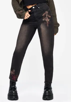 Valeria Floral Moth Embroidered Mom Jeans City Ready