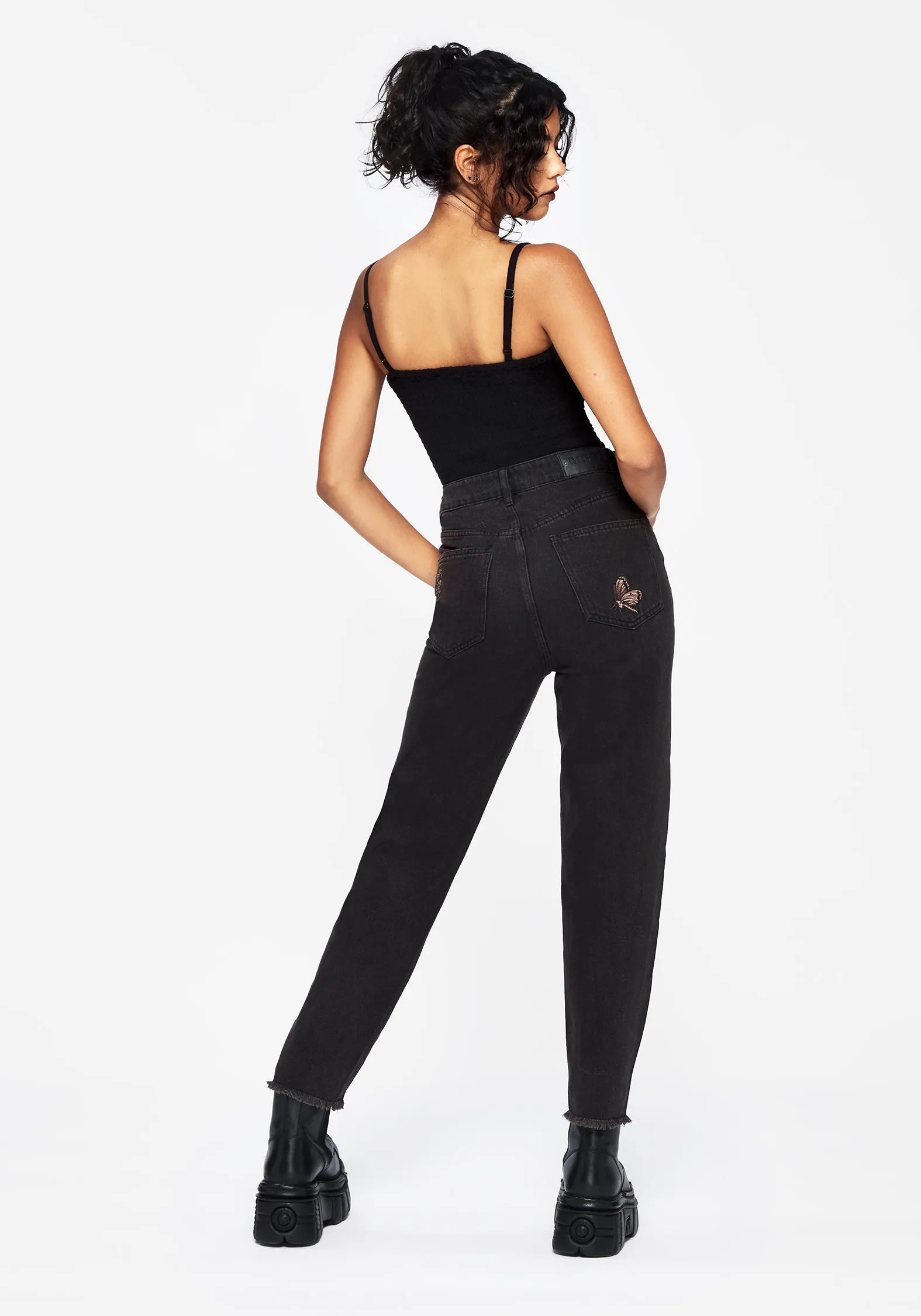 Valeria Floral Moth Embroidered Mom Jeans Quick Access