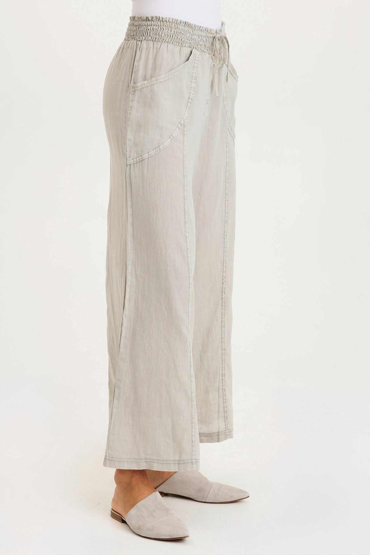 Durable Seam Construction Pia Paper-Bag Waist Linen Wide Leg Pant