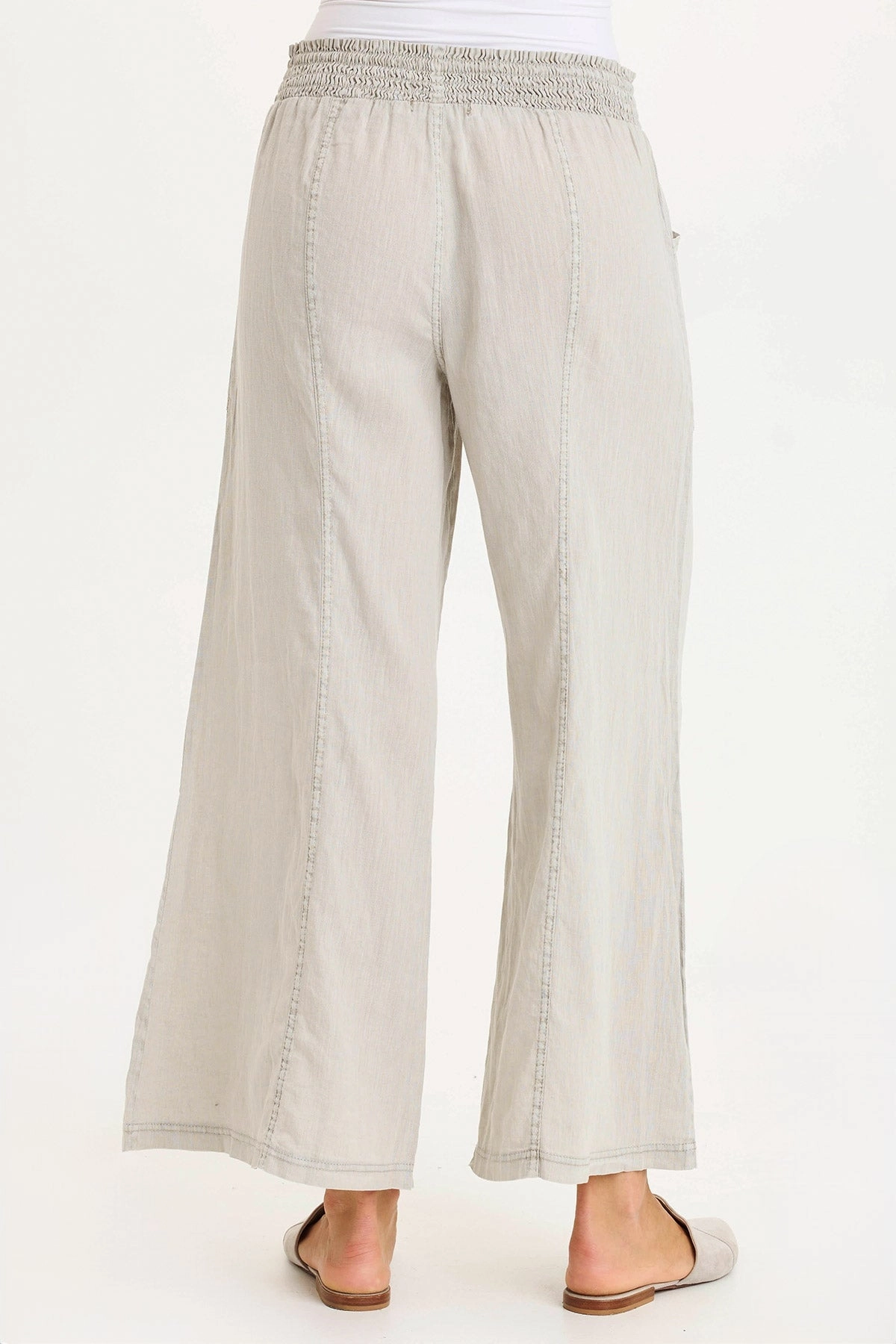 Comfort Wear Fit Pia Paper-Bag Waist Linen Wide Leg Pant