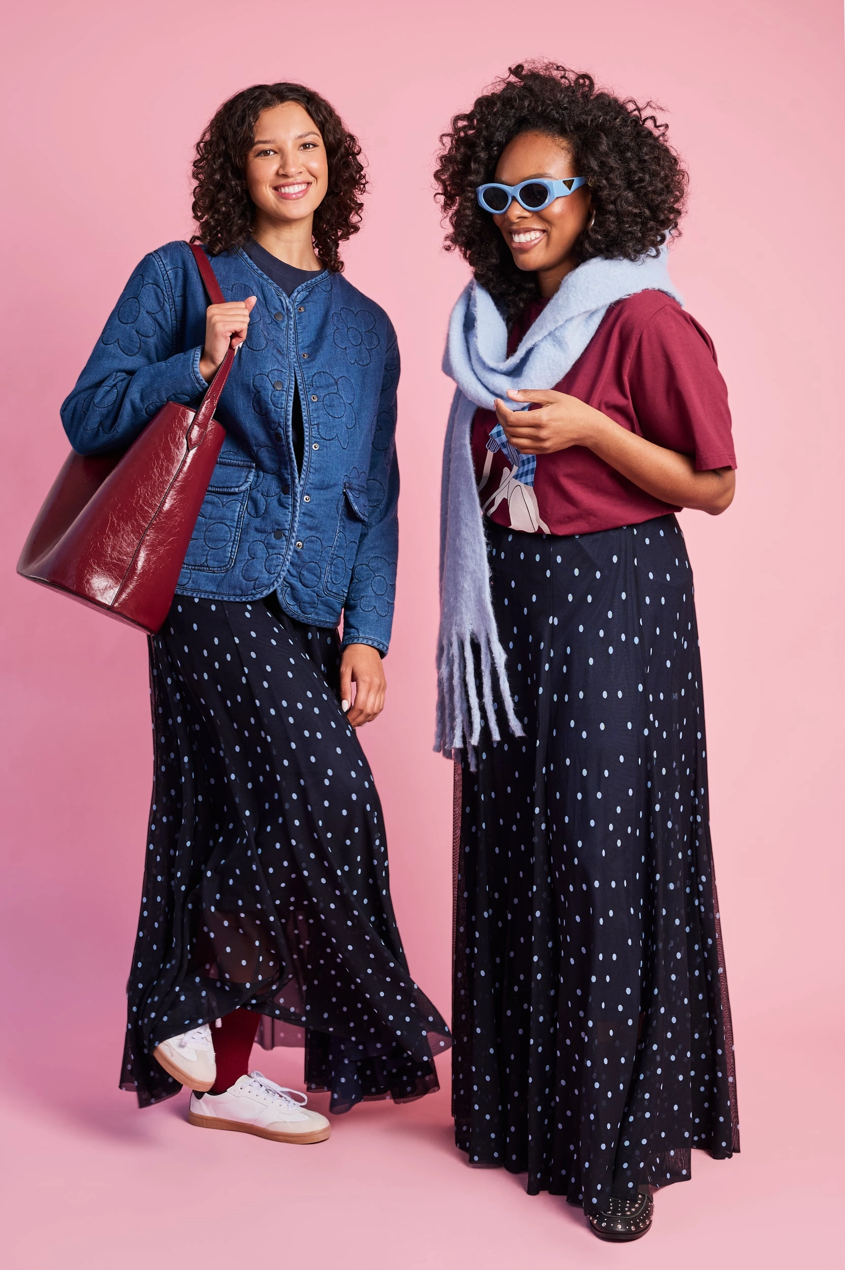 Panelled Lined Mesh Skirt in Blue Spot Fade Resistant Cloth